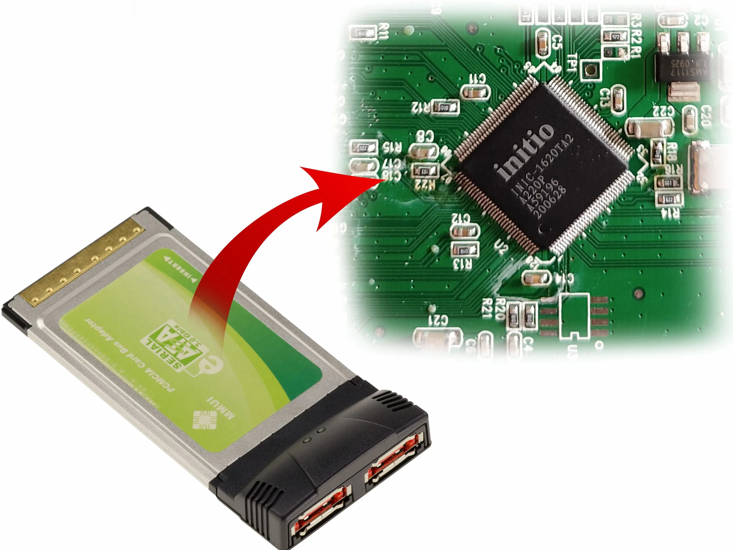 KALEA-INFORMATIQUE Karta PCMCIA CARDBUS 32 BIT 2-portowa eSATA z chipsetem Initio Inic 1620Ta2, dostarczana z kablem eSATA