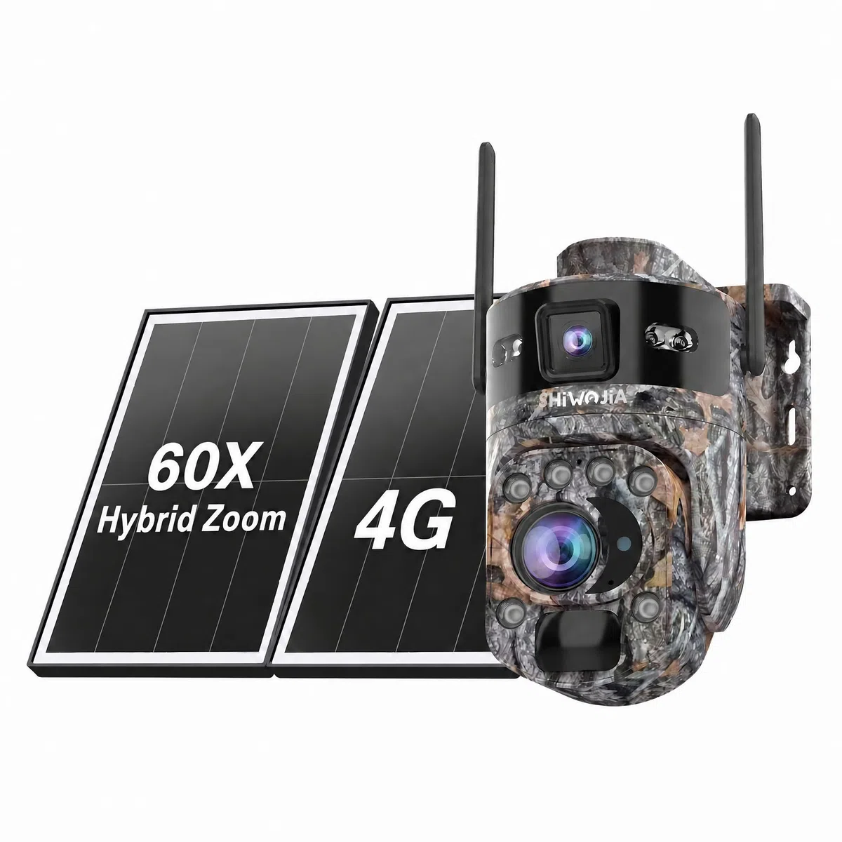 SHIWOJIA 4G AOV PTZ kamera bezpieczeństwa zewnętrzna z dwoma obiektywami 10 MP, 22-krotny zoom hybrydowy, [nagrywanie ciągłe 24/7], bateria 20800 mAh, panel słoneczny 14 W, z kartą SIM, automatyczne
