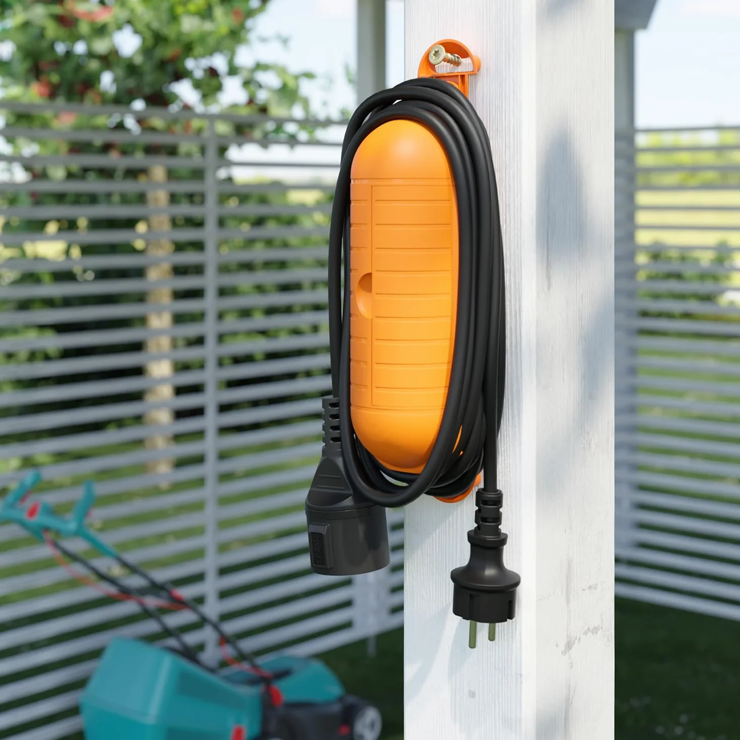 deleyCON Skrzynka Ochronna na Przewody Outdoor IP44 do Kabla Zasilającego Przedłużacza Odporna na Warunki Atmosferyczne Bryzgoszczelna do Użytku Zewnętrznego Obudowa Ochronna Przewodów - Pomarańczowy