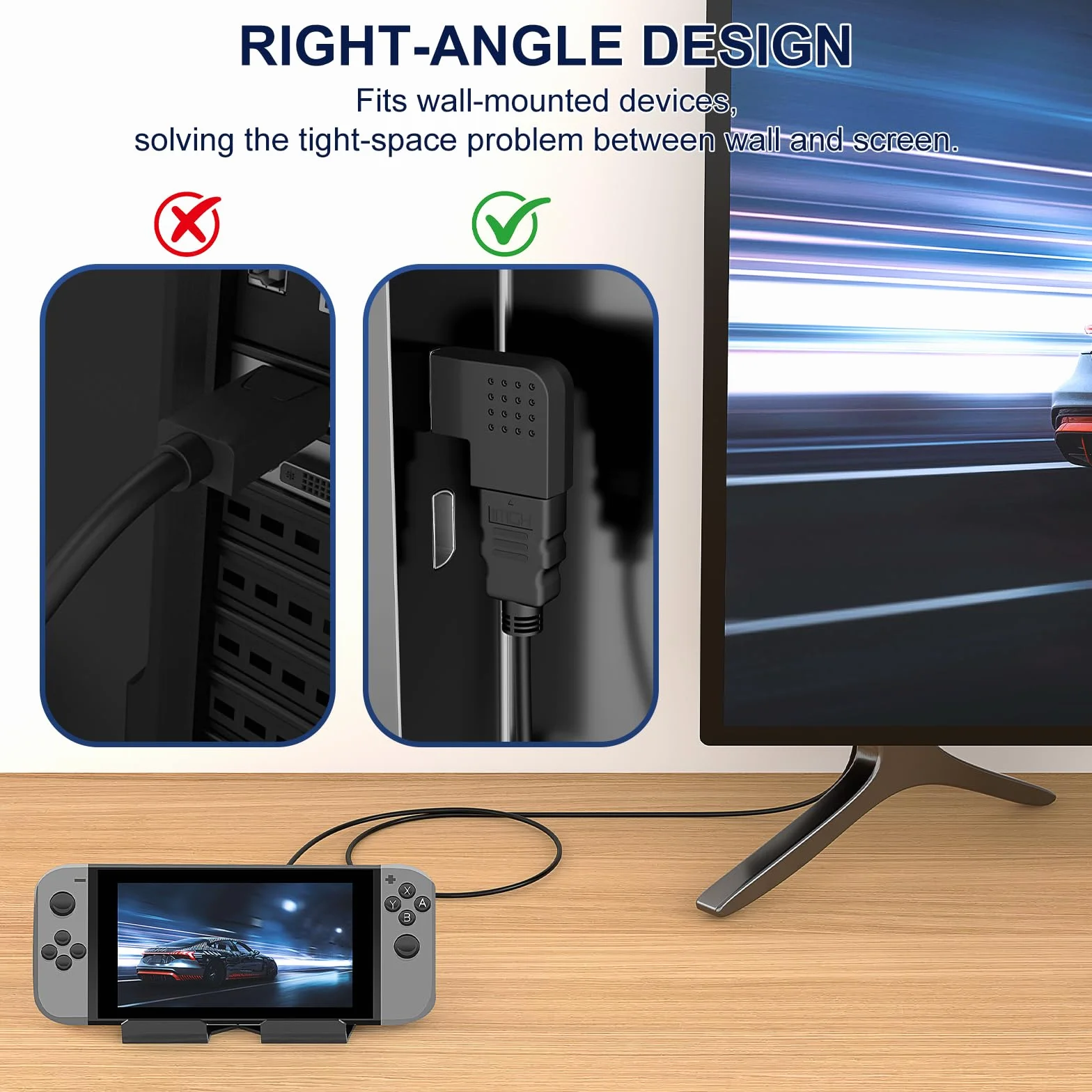 J&D Adapter kątowy HDMI, 4 szt. męski na żeński 90 stopni i 270 stopni kąt prosty i pod kątem 90 stopni w lewo i w prawo, pionowy płaski adapter HDMI z pozłacanymi złączami