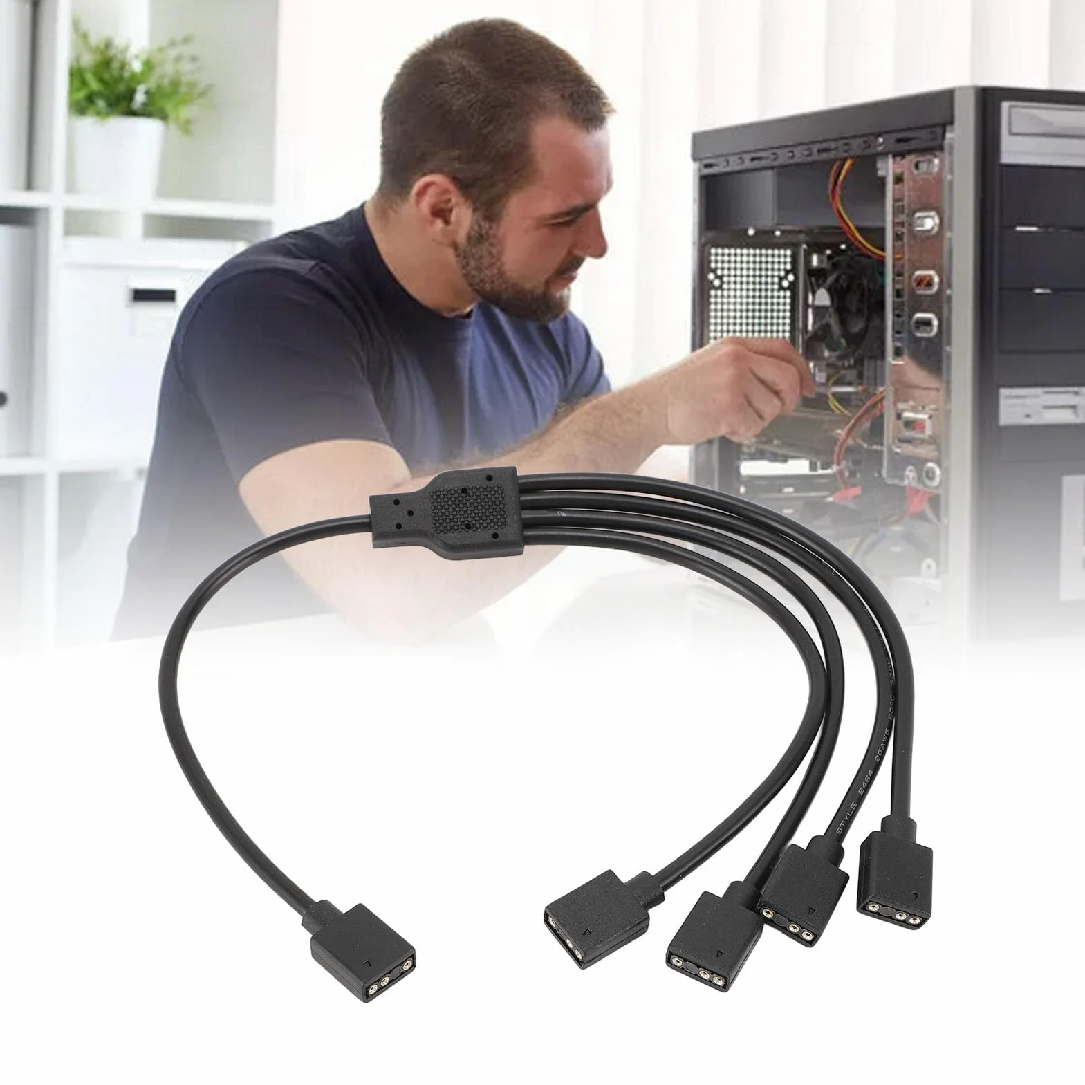 Kabel Rozgałęźny ARGB 1 do 4, 3-pinowy Przedłużacz Rozgałęźnika RGB żeński do żeńskiego 5 V, Adresowalny Kabel Rozgałęźny RGB do Chłodnicy Procesora Obudowy Komputera i