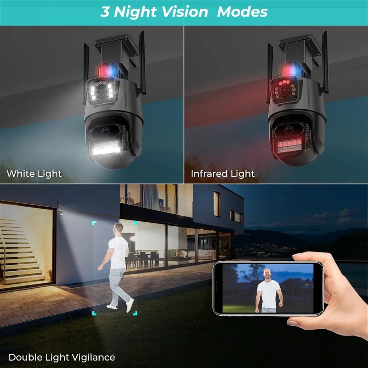 Kamery Monitoringu, 4K 8MP 4X Zoom kamera PTZ zewnętrzna kamera HD 4MP podwójny obiektyw podwójny ekran kolorowy noktowizor AI automatyczne śledzenie nadzór wideo(4MP NO SD Card)