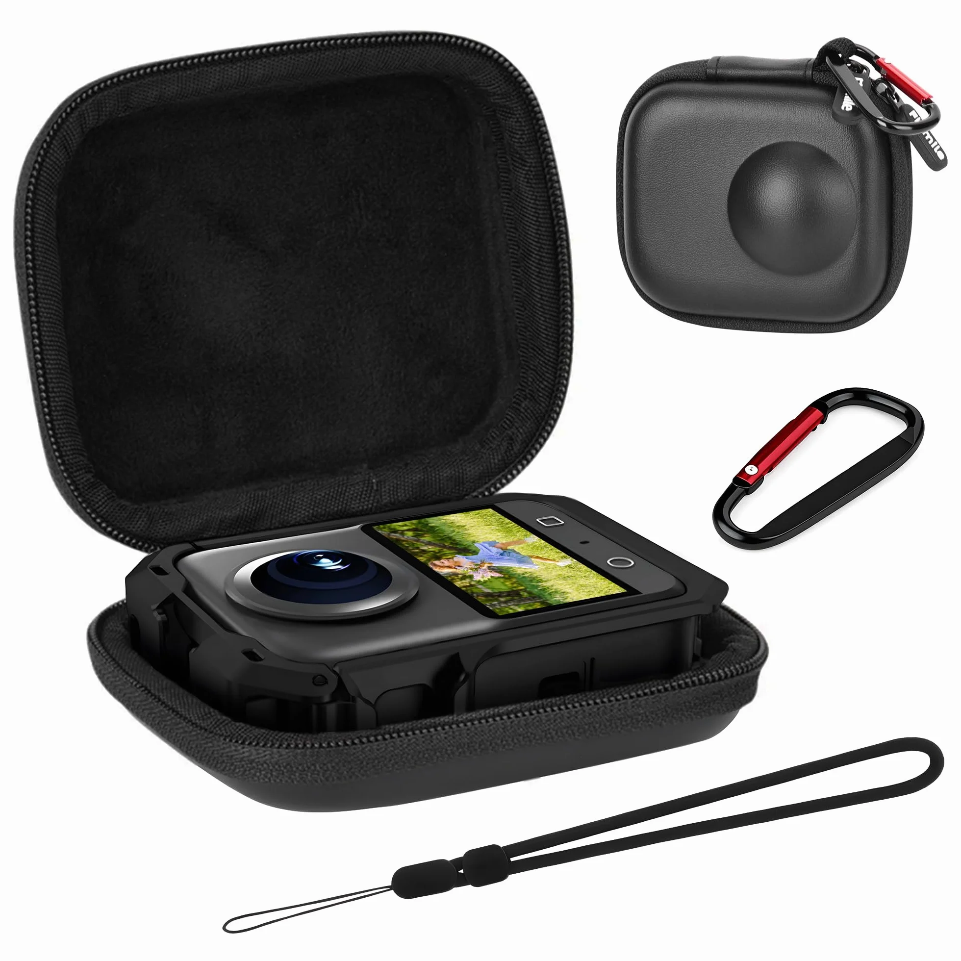 Osmo 360 Etui Transportowe - Przenośna Torba Podróżna z Twardą Powłoką PU do DJI Osmo 360 Przechowywania Akcesoriów Kamery Pokrowiec Ochronny z Karabińczykiem