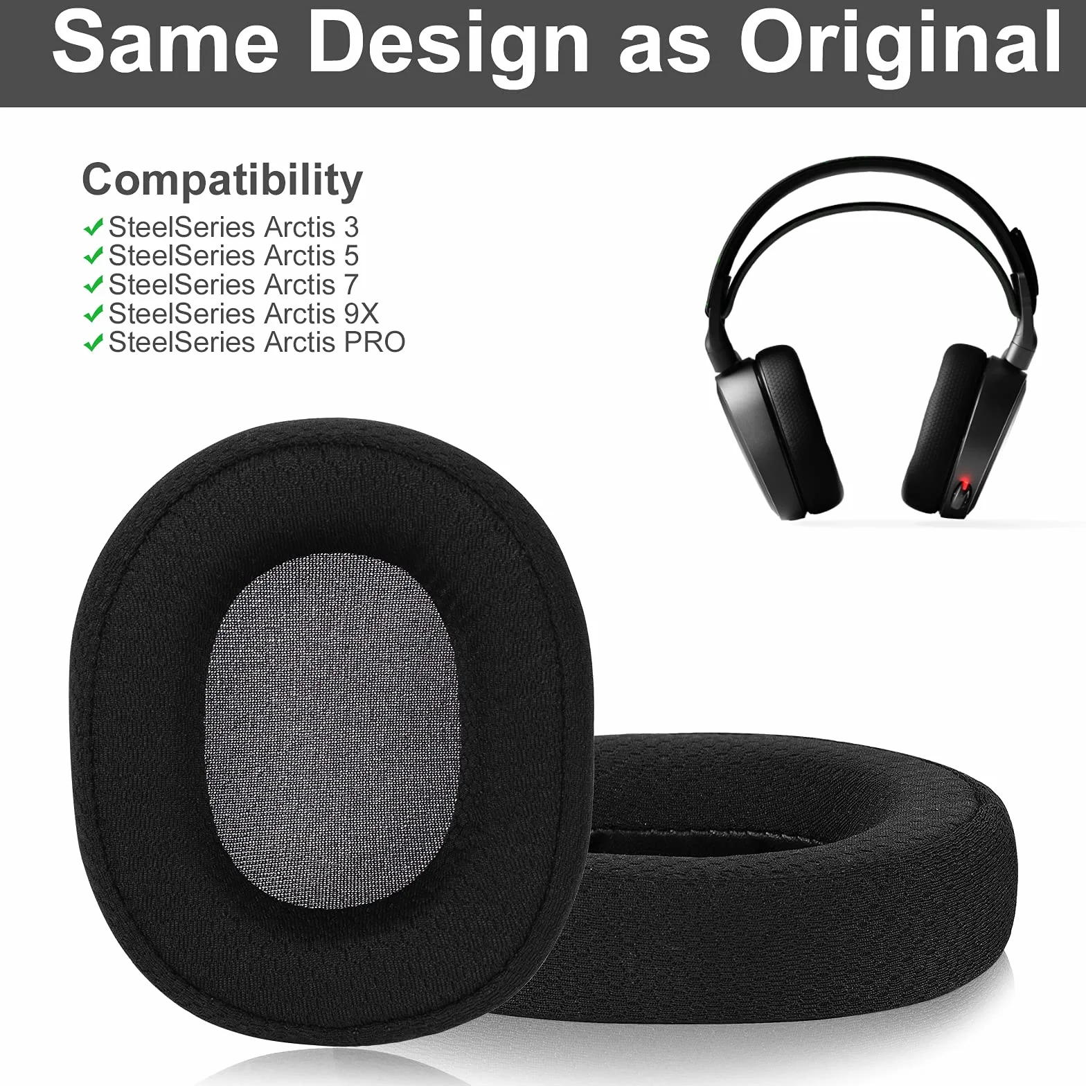 Yizhet Wymienne nauszniki kompatybilne z SteelSeries Arctis 3 5 7 9X Pro, czarny
