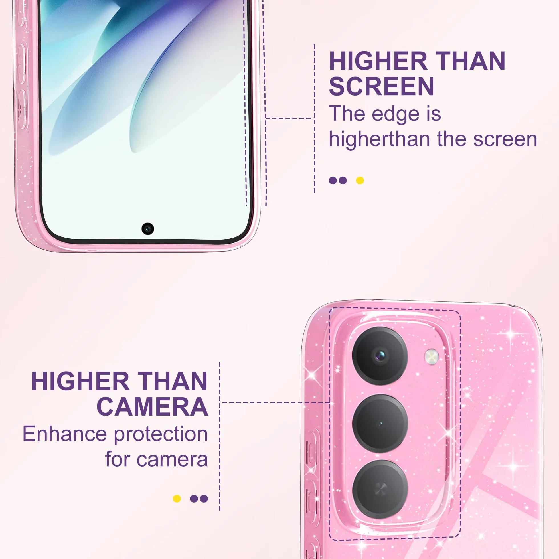 Pokrowiec na Xiaomi Redmi 15 4G/5G Glitter TPU Silikonowe błyszczące etui z ochroną aparatu Cienkie serce wzór miękkie odporne na wstrząsy ochronne etui do Redmi 15, różowy