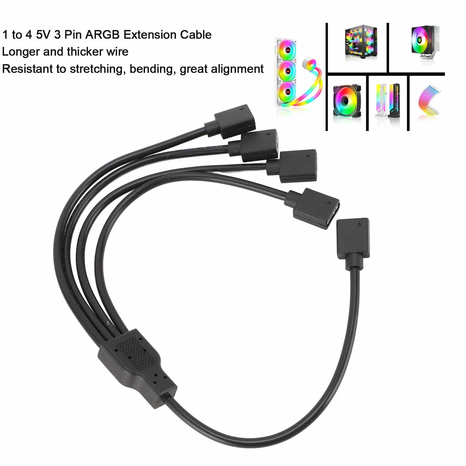 Kabel Rozgałęźny ARGB 1 do 4, 3-pinowy Przedłużacz Rozgałęźnika RGB żeński do żeńskiego 5 V, Adresowalny Kabel Rozgałęźny RGB do Chłodnicy Procesora Obudowy Komputera i