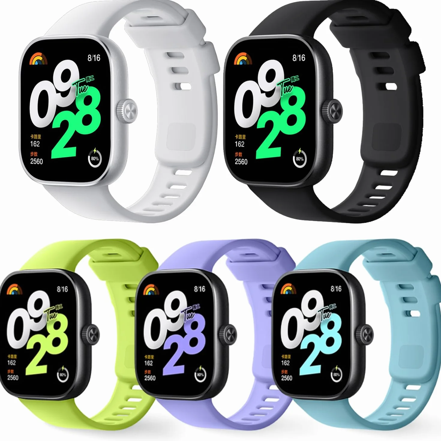 5 sztuki Paski Zamienne do Redmi Watch 5 & 4 i Xiaomi Smart Band 9 Pro & 8 Pro, Miękkie Paski TPU, Oddychające, Regulowane, Szybkozłączki