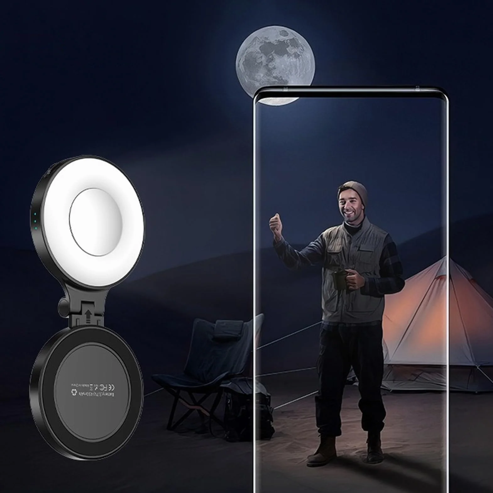 Magnetyczna Selfie z Lustrem - Pierścieniowa do Nagrywania Filmów,Ładowane Światło Wypełniające Z Lusterkiem Do Makijażu Nagrywania Vlogów Podróży Transmisji Na Żywo Spotkań Domowe