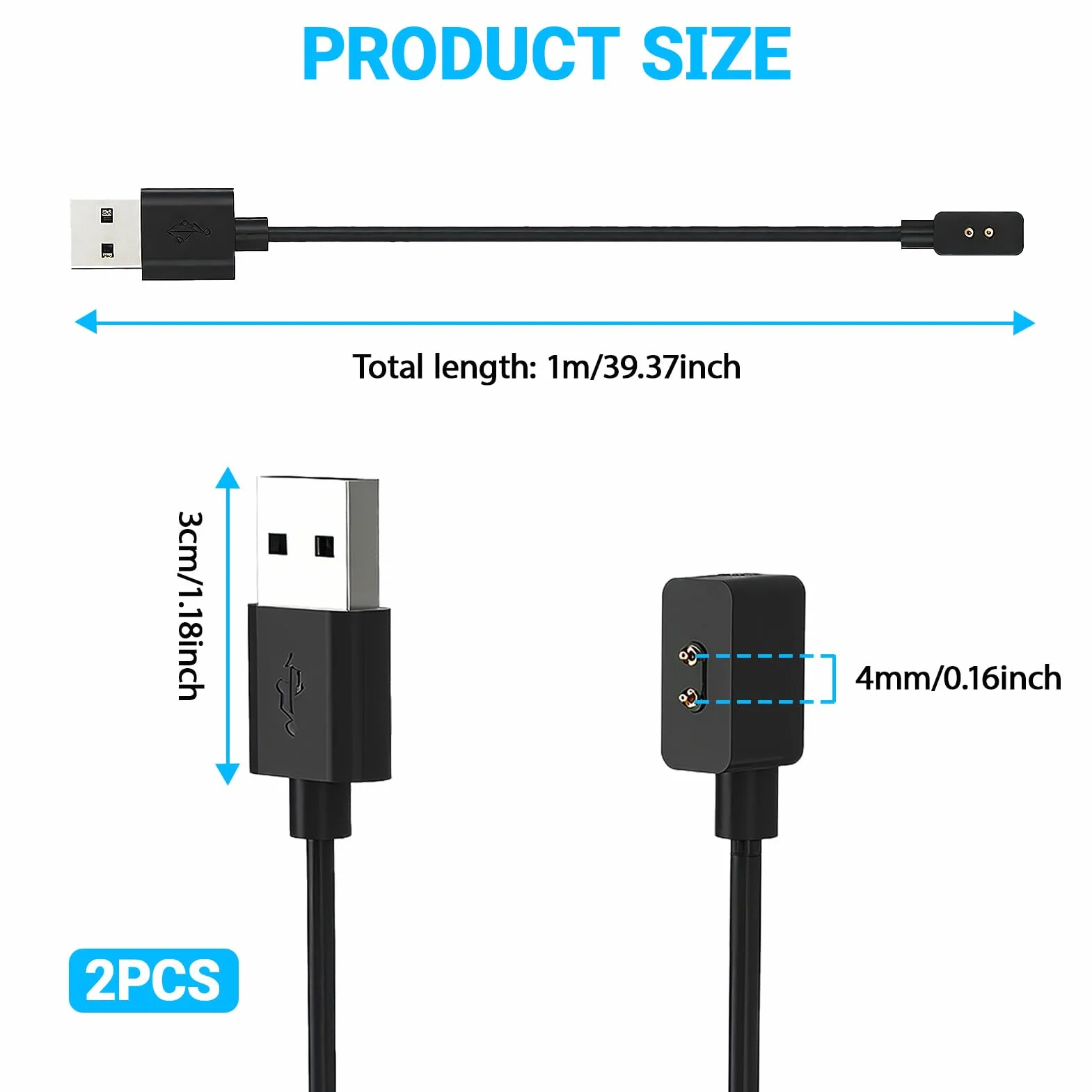 2 kable ładowarki do zegarka Redmi Watch 5/5 Active/5 Lite/4/3 Active/3 Lite, 1 m kabel USB do ładowania kompatybilny z Xiaomi Smart Band 9/9 pro/8/8 Pro/Active, USB 5 V 1 A szybkie ładowanie
