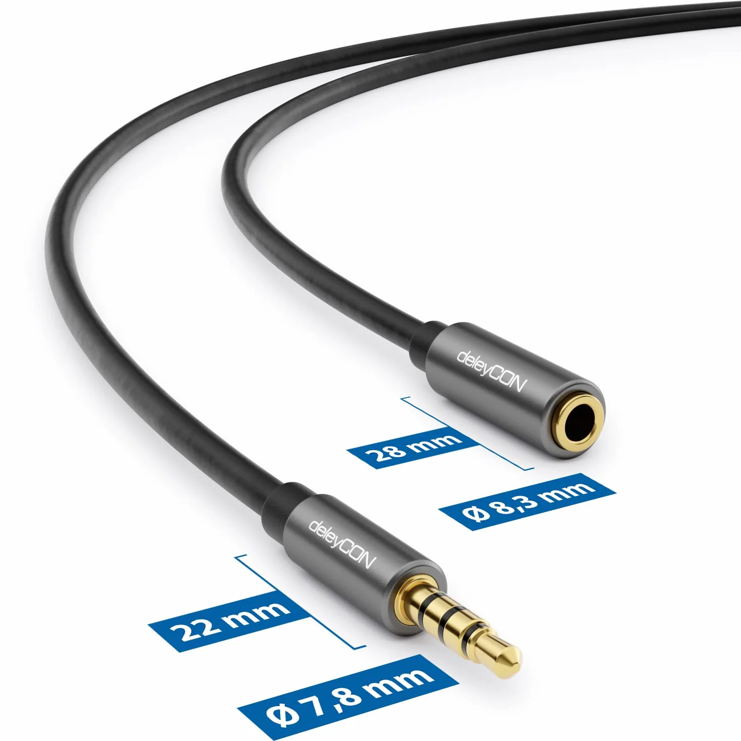 deleyCON 1,5m Przedłużacz Headset CTIA 4 Polowy TRRS Mikrofon 3,5mm Klinke Kabel Przedłużający Słuchawki AUX Metalowe Wtyki Stereo Audio PC Telefon Smartfon Tablet HiFi Odbiornik