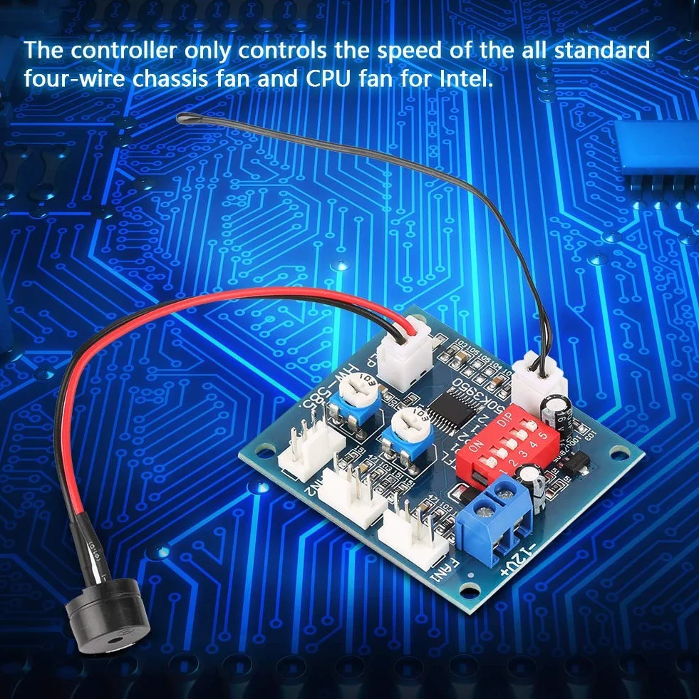 Samodzielny kontroler wentylatora PWM DC 12V 4-przewodowy termostat, kontroler PWM kontroler prędkości wentylatora z czujnikiem, moduł kontrolera DIY do kontrolera temperatury wentylatora PC + brzęczyk i sonda