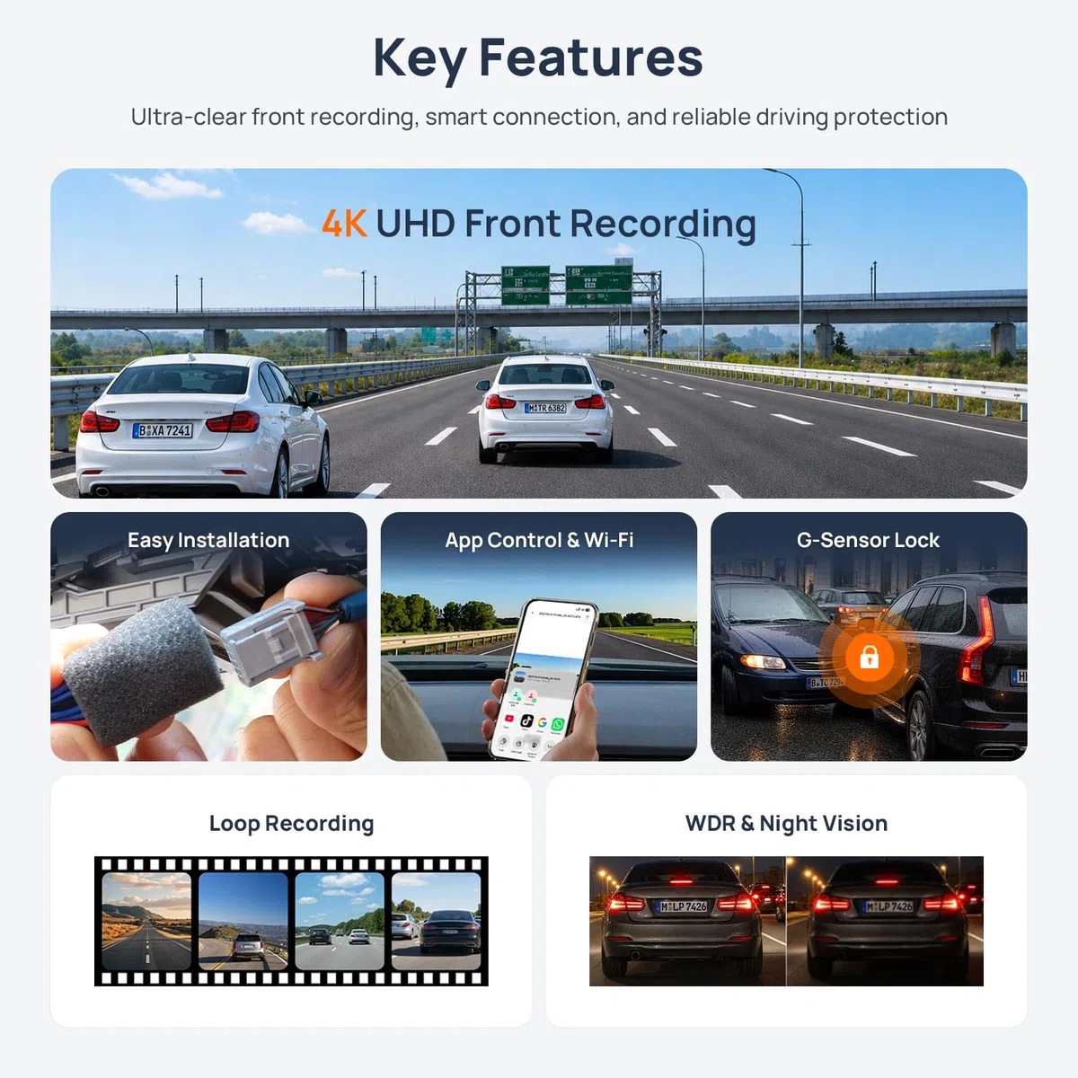 4K UHD ukryta kamera samochodowa do Volkswagen Tharu 2019-2026, Wi-Fi i aplikacja, WDR Night Vision, G-Sensor, nagrywanie w pętli, karta 64 GB