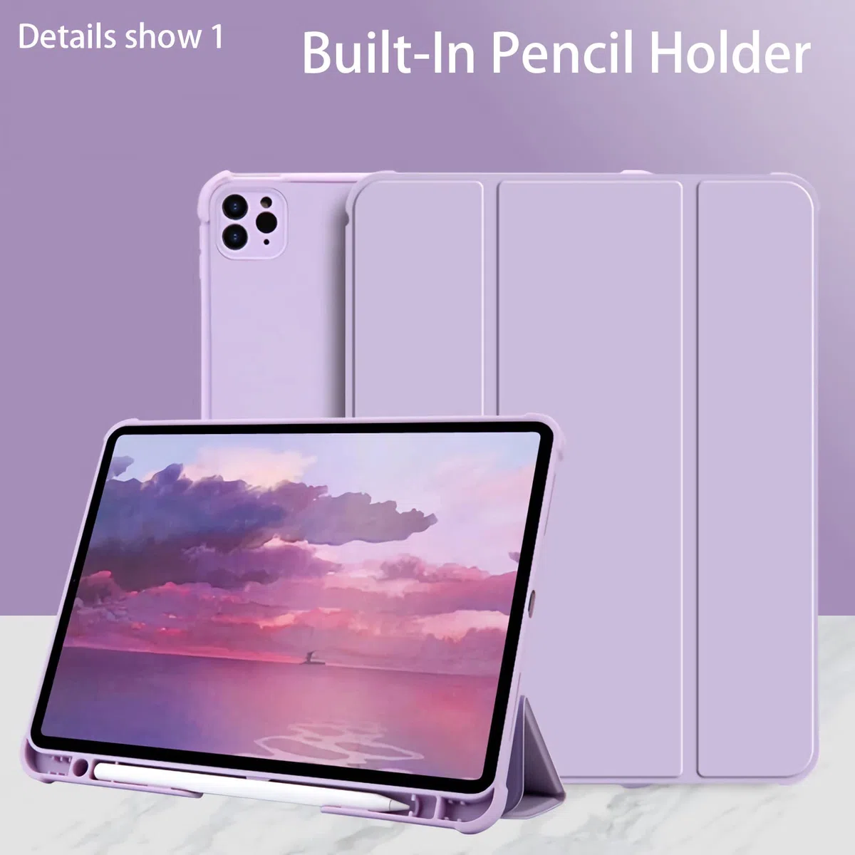 Etui na iPada Pro 27.8 cm 2. / 3. generacji 2021/2020/2018 - [smukły potrójny stojak + ładowanie ołówkiem + automatyczne budzenie/uśpienie], pełna obudowa ochronna z uchwytem na ołówek