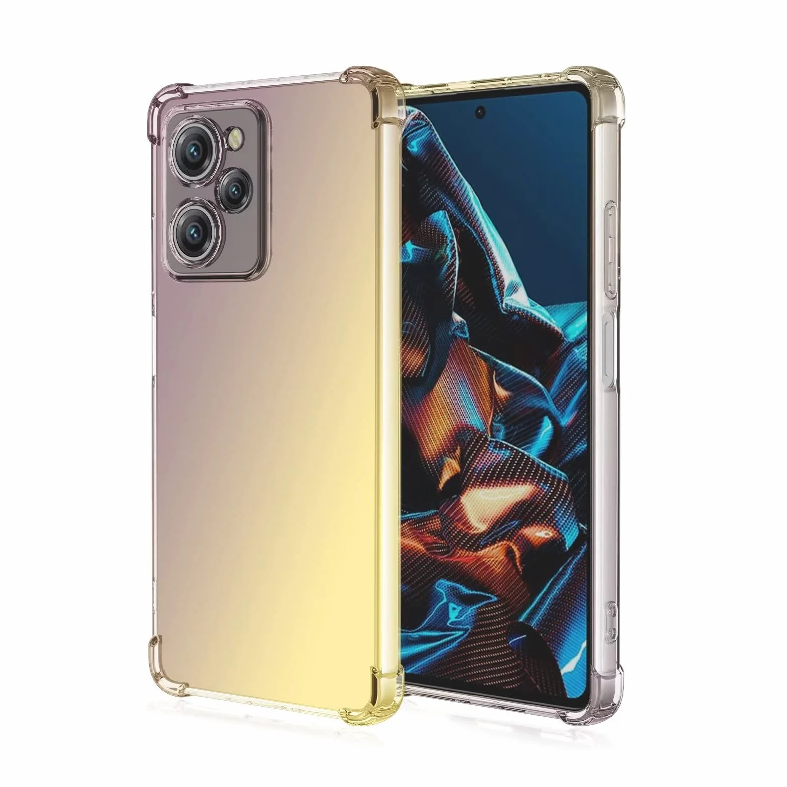 HONLEN Pokrowiec zaprojektowany dla Poco X5 Pro 5G, 16,9 cm Gradient przezroczysty silikon TPU cztery rogi wzmocnienie etui ochronne przed upadkiem czarne złoto