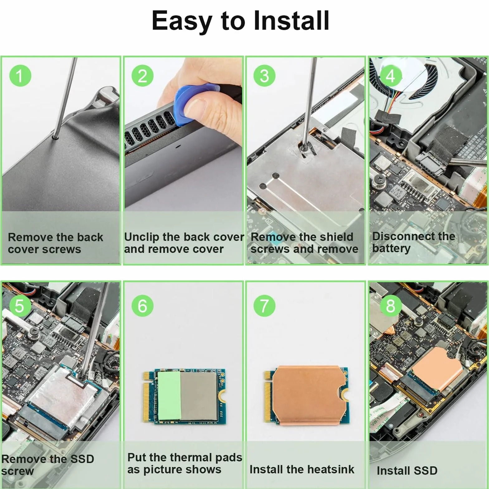 Radiator SSD Podkładka Termiczna do Steam Deck, M.2 2230 NVME SSD Miedziany Radiator Chłodzenie Pasty Termiczne Tylna Pokrywa z Narzędziami do Wkrętaków do Steam Deck dla ROG ALL