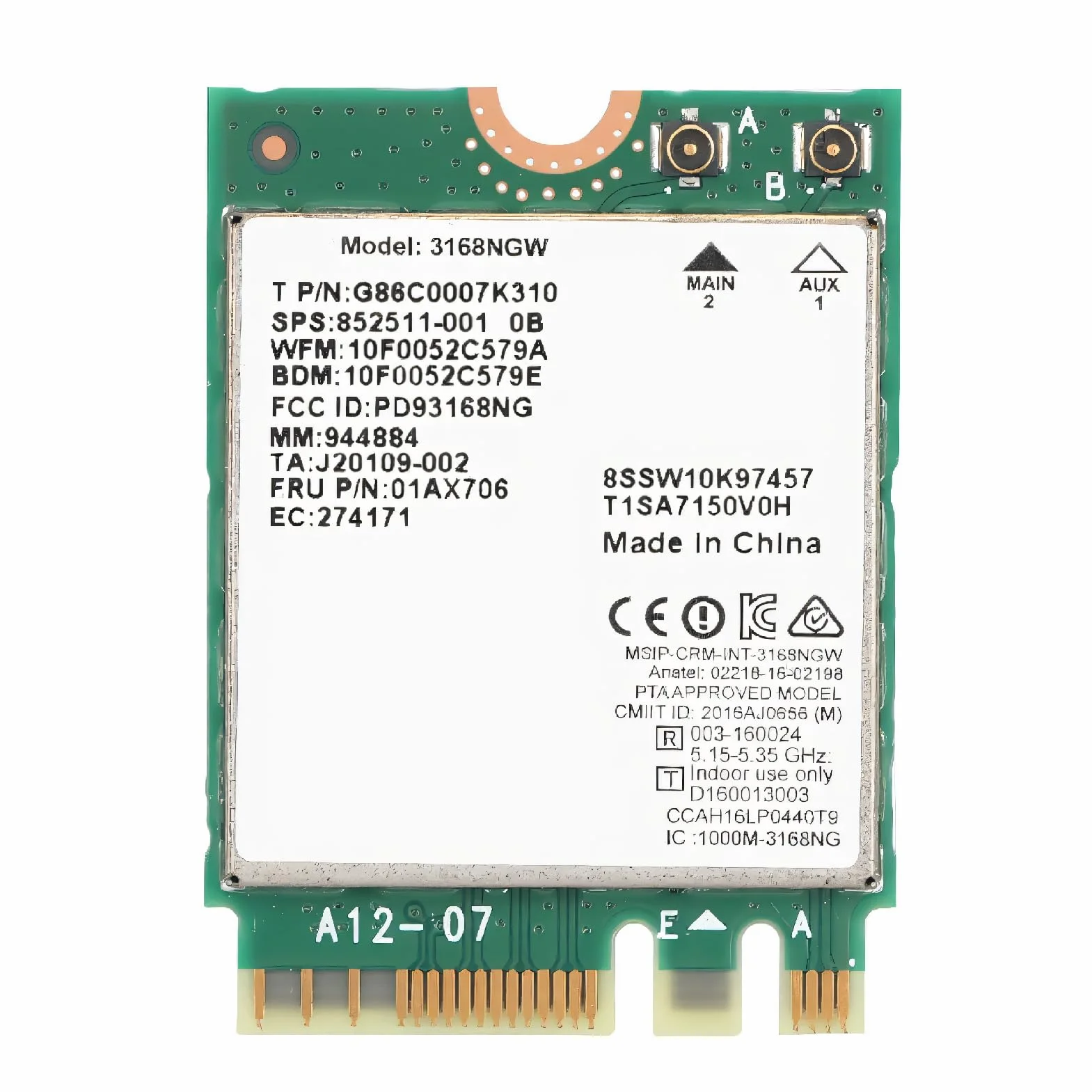 Karta sieciowa, karta sieciowa ASHATA Wi-Fi dla Internet 3168NGW Wireless-AC dwuzakresowa karta sieciowa WLAN z Bluetooth 4.2