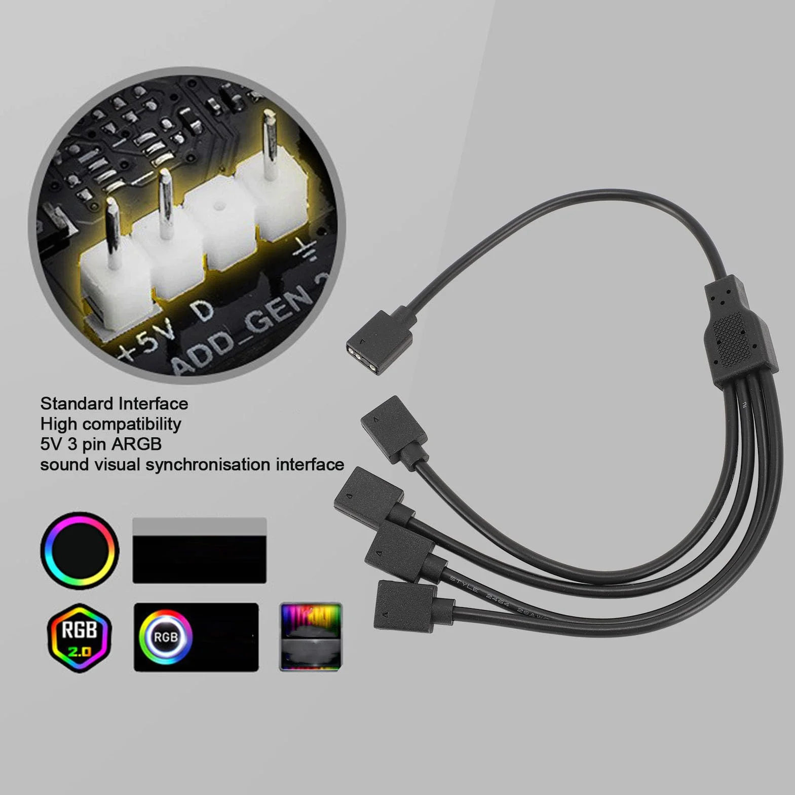 Kabel Rozgałęźny ARGB 1 do 4, 3-pinowy Przedłużacz Rozgałęźnika RGB żeński do żeńskiego 5 V, Adresowalny Kabel Rozgałęźny RGB do Chłodnicy Procesora Obudowy Komputera i