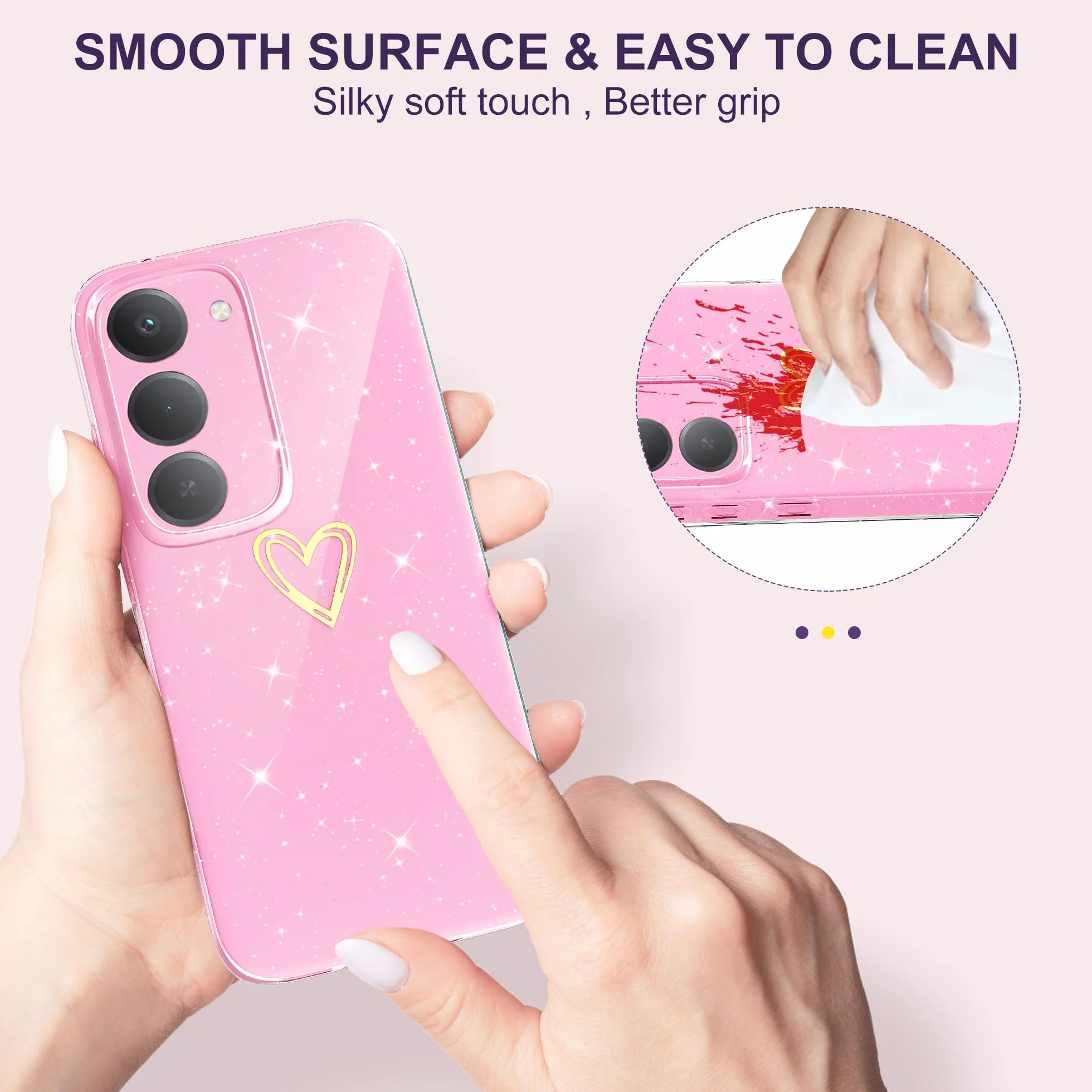 Pokrowiec na Xiaomi Redmi 15 4G/5G Glitter TPU Silikonowe błyszczące etui z ochroną aparatu Cienkie serce wzór miękkie odporne na wstrząsy ochronne etui do Redmi 15, różowy