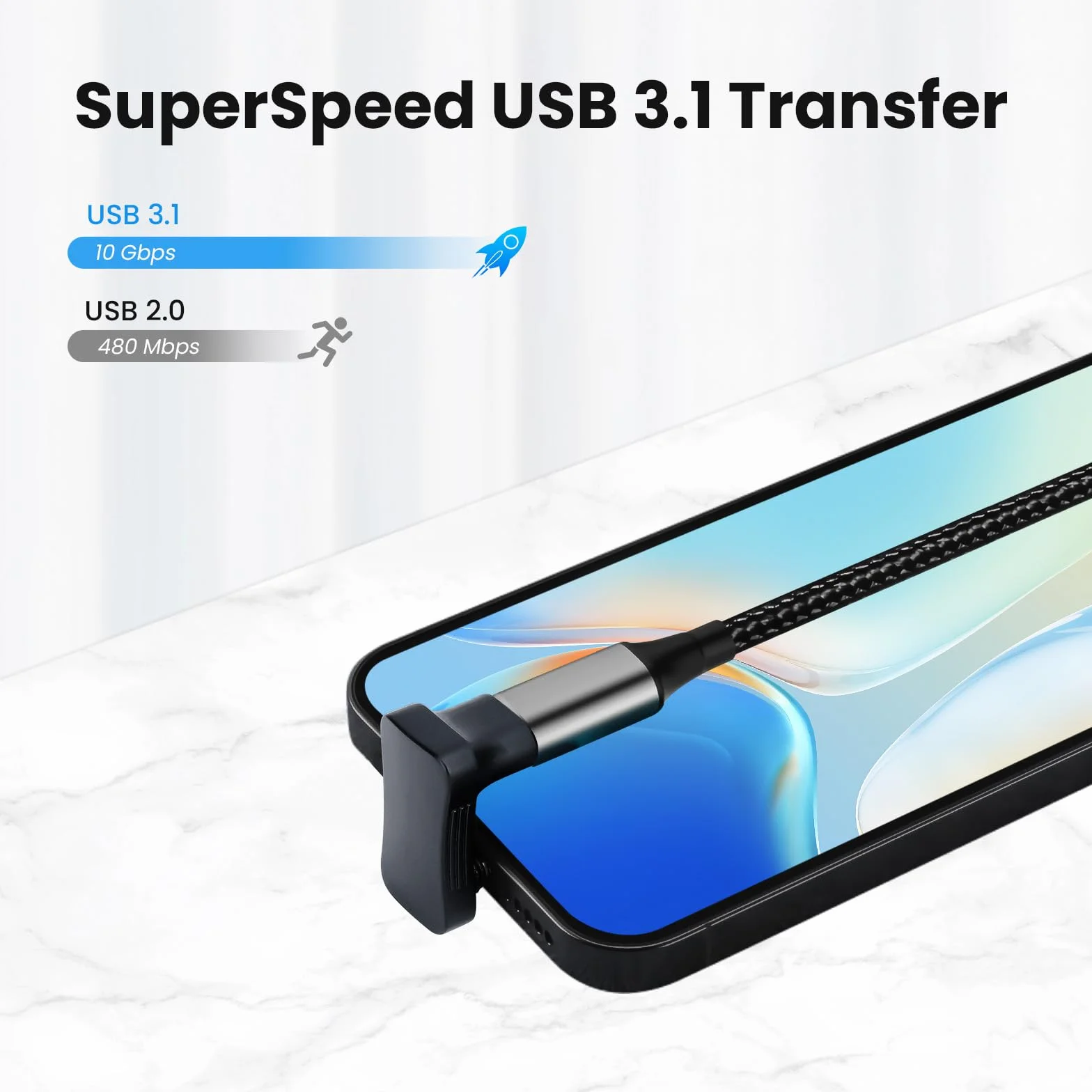 Adapter USB C 180 stopni kątowy (2 sztuki), wtyczka USB C 3.1 do gniazda w kształcie litery U, adapter typu C, transfer danych, wtyczka kompatybilna z Steam Deck, tabletem USB-C i telefonem