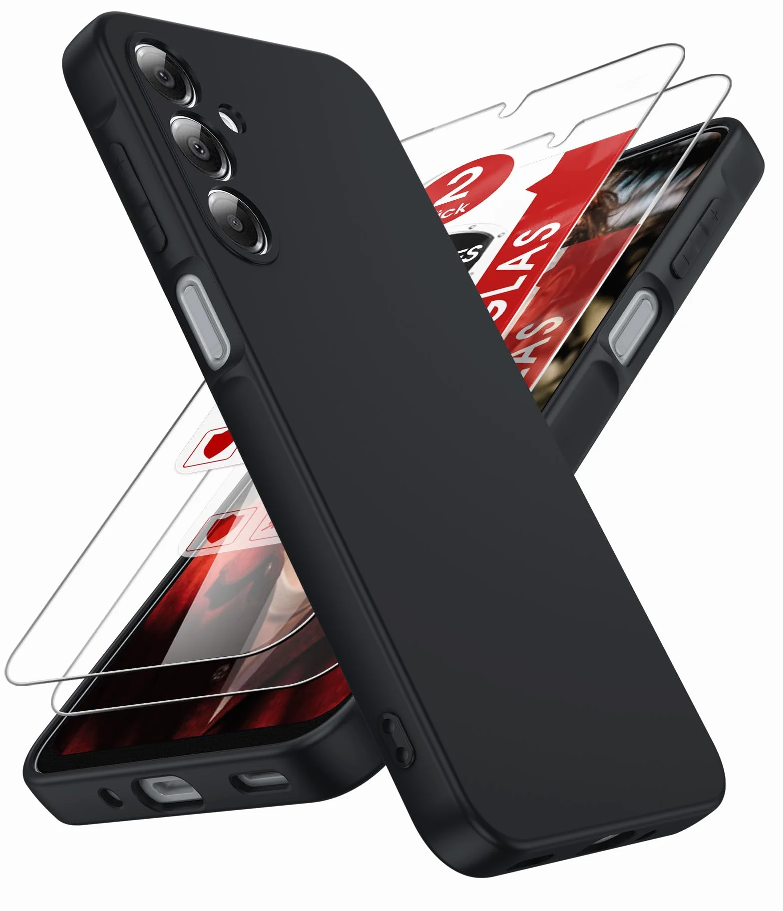 LeYi Samsung A16 5G/4G 2 sztuki szkła hartowanego etui miękki płynny silikon TPU ochronny ultra cienki, odporny na wstrząsy futerał z ochroną aparatu do Samsung Galaxy A 16, czarny