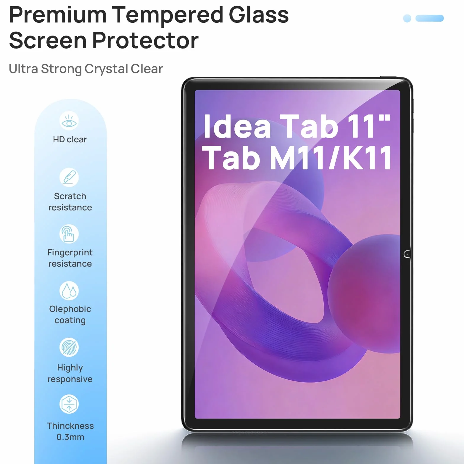 Gerutek 2 sztuki folii ochronnej do Lenovo Tab M11 2024 / K11 / Lenovo Idea Tab 2025 11" (TB-336FU/330FU/331FC/330XU), twardość 9H, odporna na zarysowania, odporna na odciski palców, bez pęcherzyków