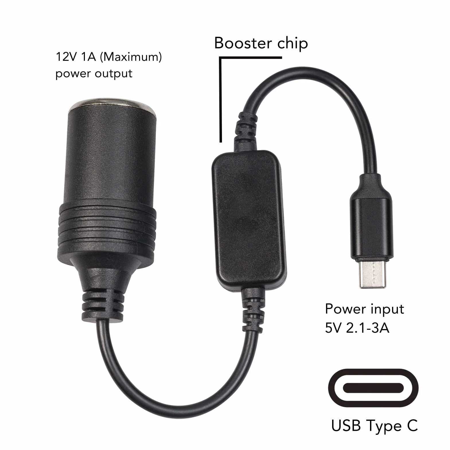 Adapter zapalniczki samochodowej 5V USB C męski na 12 V, konwerter zasilacza, USB C męski na 12 V żeński z kablem 30 cm