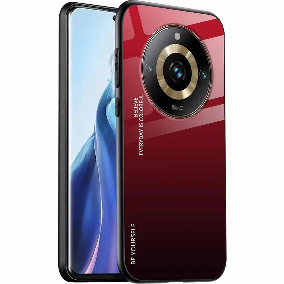 EASSGU Etui pasuje do Realme 11 Pro/Realme 11 Pro+ / Realme 11 ProPlus (6,7 cala), gradientowe szklane etui na telefon komórkowy przeciw upadkowi i zadrapaniom - czerwony czarny