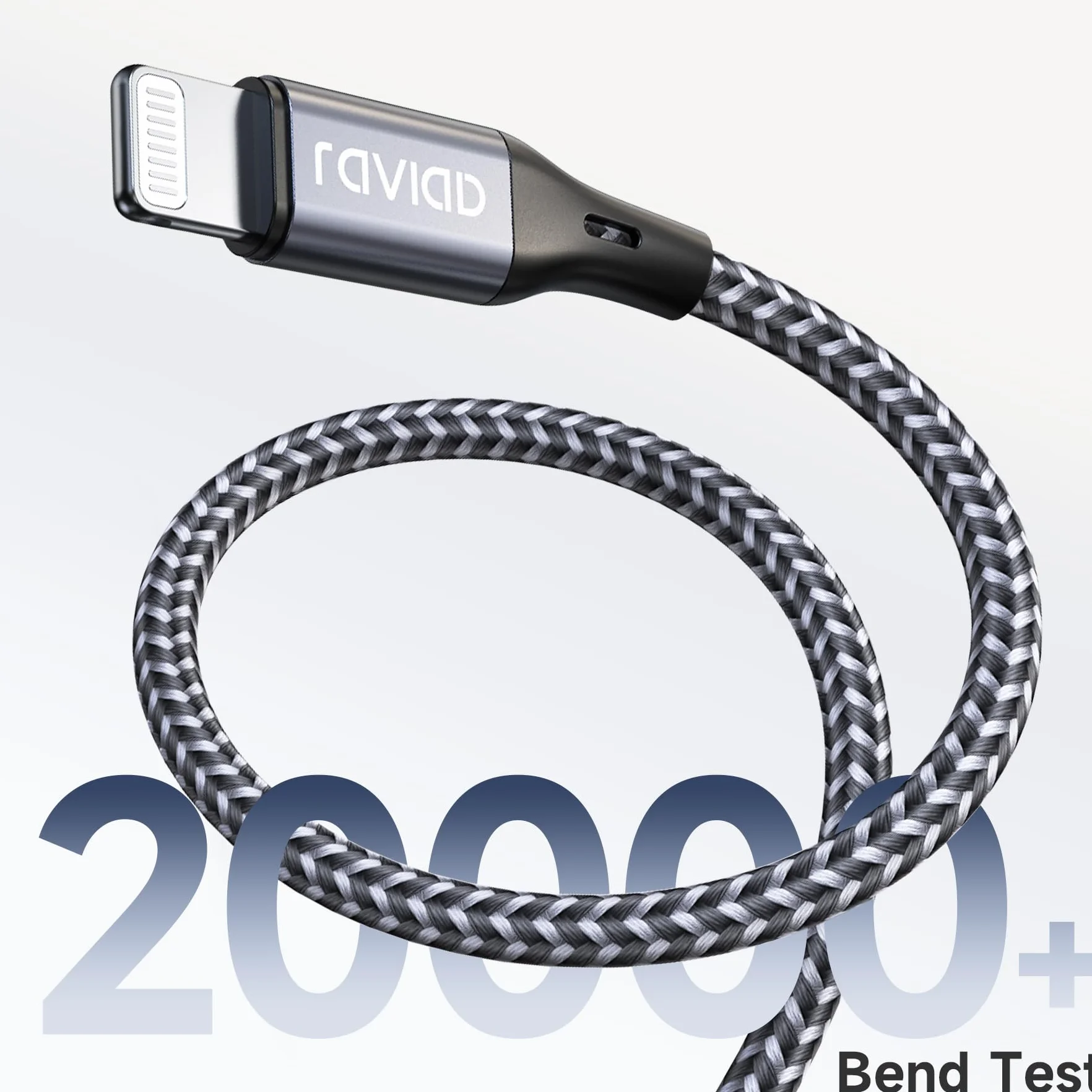 RAVIAD Kabel do ładowania iPhone'a, 1,2 m, z certyfikatem MFi, kabel Lightning oplatany nylonem kabel do szybkiego ładowania do iPhone'a 13 12 11 Pro Max Xs X XR 8 7 6s 6 SE 5 5s 5c, szary
