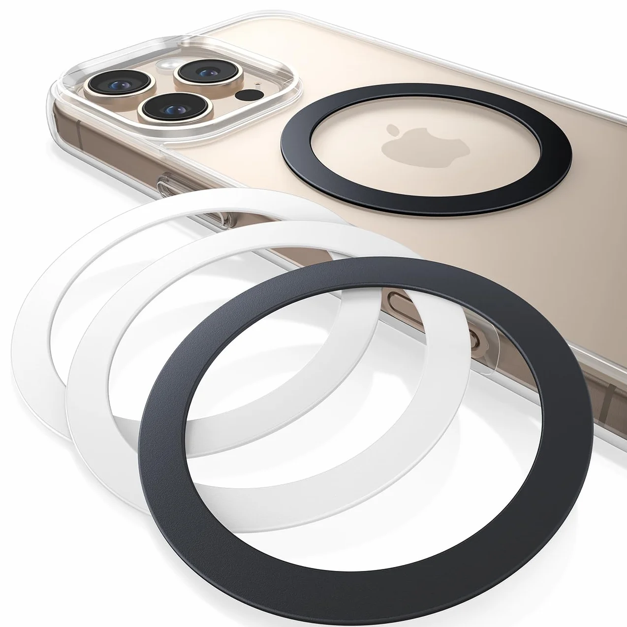 Lamicall naklejki pierścieniowej -[4 sztuk]Ekstra silny metalowy pierścień, Uniwersalny zestaw konwersyjny na bezdotykowego ładowania, odpowiedni dla iPhone 16/15/14/13/12,Galaxy,Android