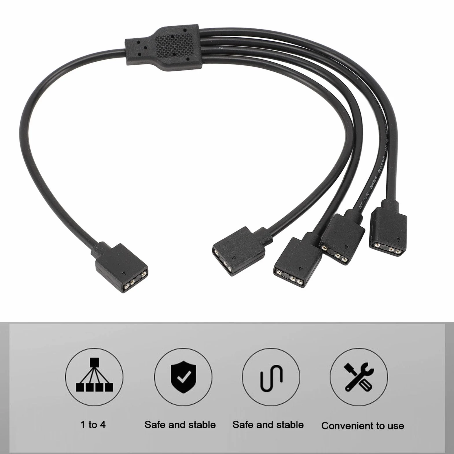 Kabel Rozgałęźny ARGB 1 do 4, 3-pinowy Przedłużacz Rozgałęźnika RGB żeński do żeńskiego 5 V, Adresowalny Kabel Rozgałęźny RGB do Chłodnicy Procesora Obudowy Komputera i