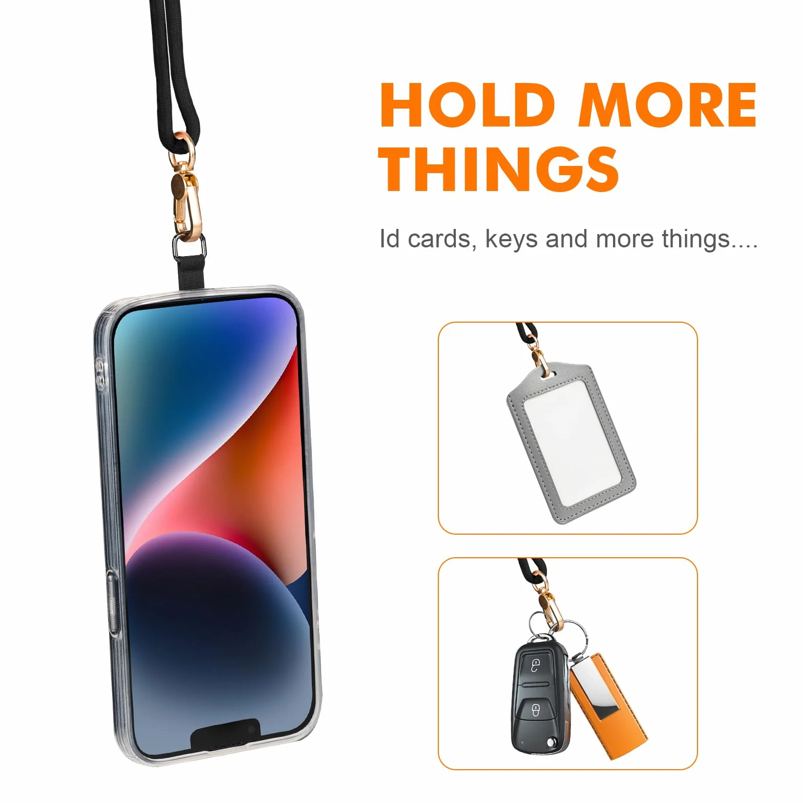 GRIFEMA GH02 Uniwersalna smycz na telefon komórkowy, smycz na telefon z łatką, regulowany pasek, kompatybilny z większością etui na telefon, czarny
