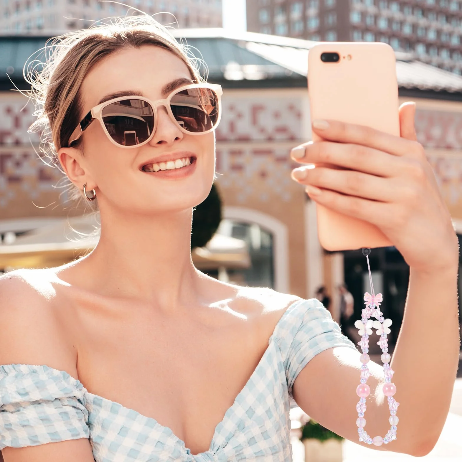 4 szt. różowa kokarda zawieszka do telefonu, uroczy paszczak na nadgarstek z koralikami, estetyczny brelok na telefon komórkowy Y2K, torba na aparat, wisiorki dekoracyjne, portfel, brelok dla kobiety, prezent