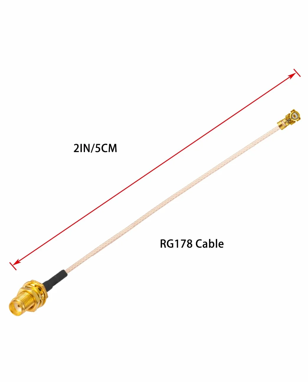 Vecys 2PCS U.F.L.1 do SMA żeński Kabel Koncentryczny o Niskiej Stratności 2 "/5CM U.F.L.1 RG178 Koncentryczny Kabel Pigtailowy RF do Routerów Bezprzewodowych Karty Sieciowe Mini PCIE PCI Wi-Fi