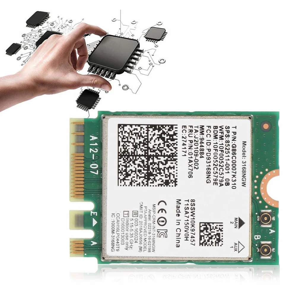 Karta sieciowa, karta sieciowa ASHATA Wi-Fi dla Internet 3168NGW Wireless-AC dwuzakresowa karta sieciowa WLAN z Bluetooth 4.2