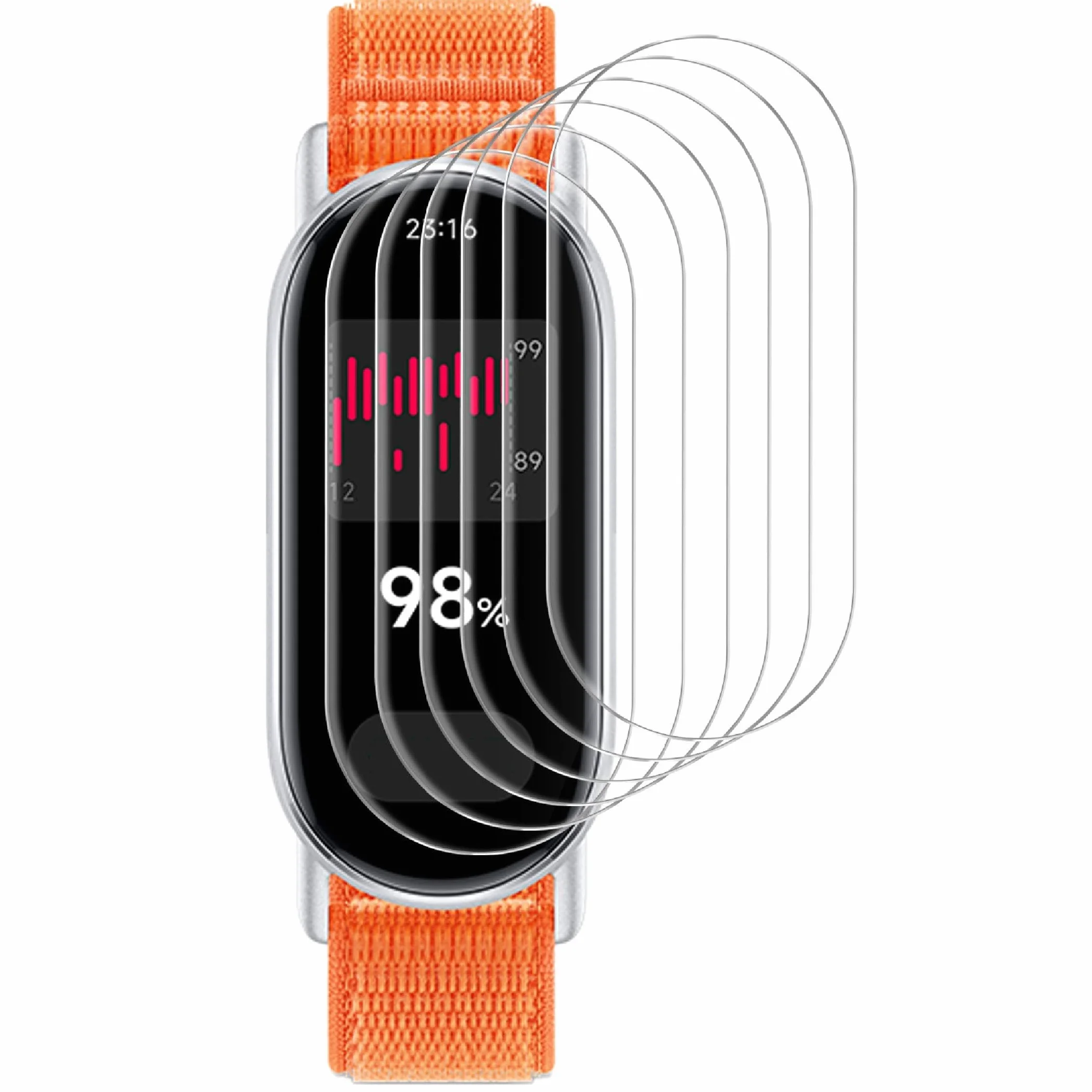 GIOPUEY Ochraniacz ekranu do Xiaomi Mi Smart Band 9, [6 opakowań] elastyczna folia ochronna na ekran TPU, odporna na pęcherzyki powietrza, odporna na zużycie, przezroczysta