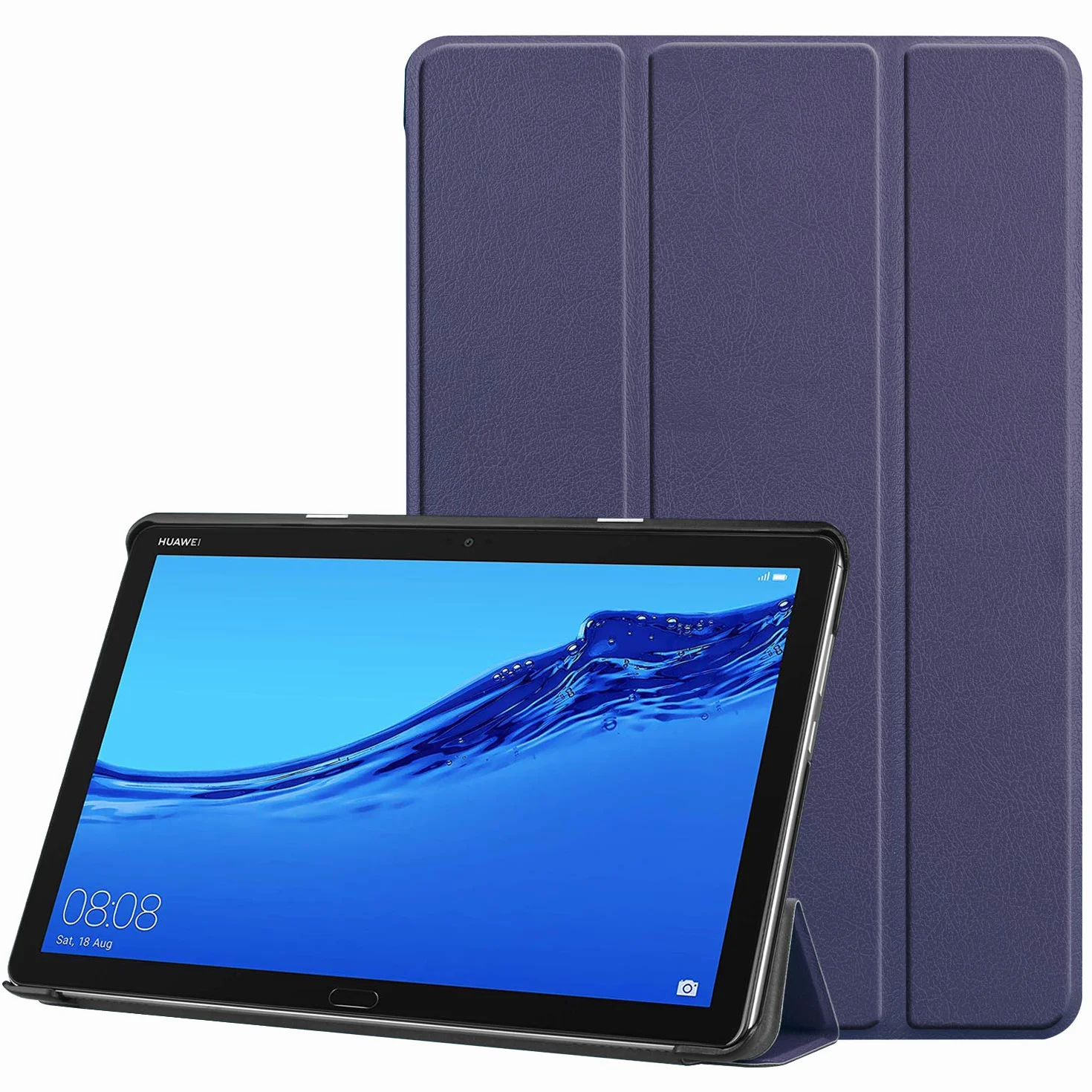 3-składane, skórzane etui do Huawei MediaPad T5, 25.4 cm folio PU, ultra cienkie dopasowanie, ochronne, automatyczne uśpienia/budzenie, magnetyczne etui z klapką do Media Pad T5 10.1 2018 z podpórką