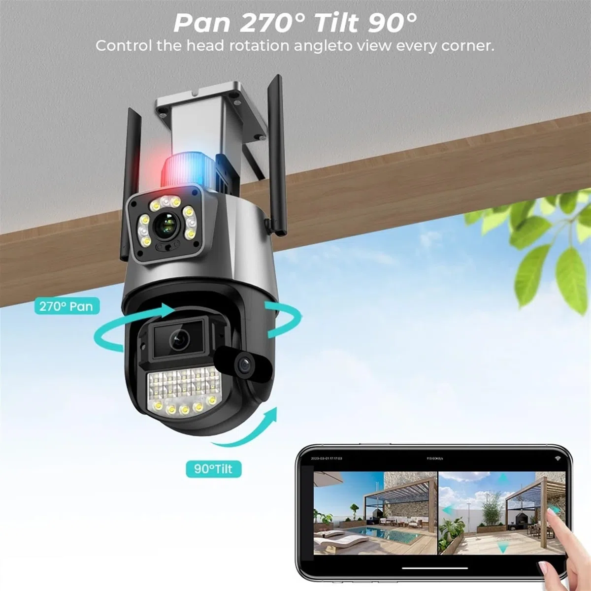 Kamery Monitoringu, 4K 8MP 4X Zoom kamera PTZ zewnętrzna kamera HD 4MP podwójny obiektyw podwójny ekran kolorowy noktowizor AI automatyczne śledzenie nadzór wideo(4MP NO SD Card)