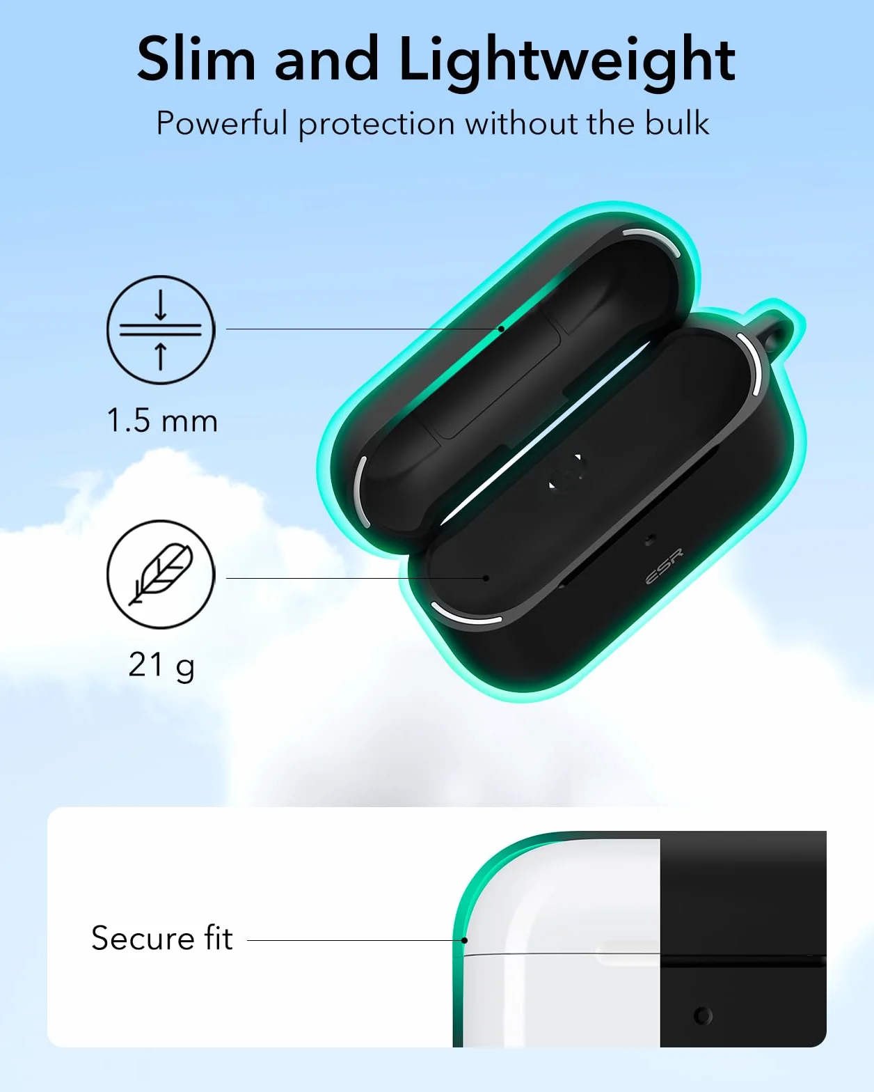 ESR Etui do Airpods Pro 2 (2023/2022/2019) z HaloLock, seria Cloud, czarne