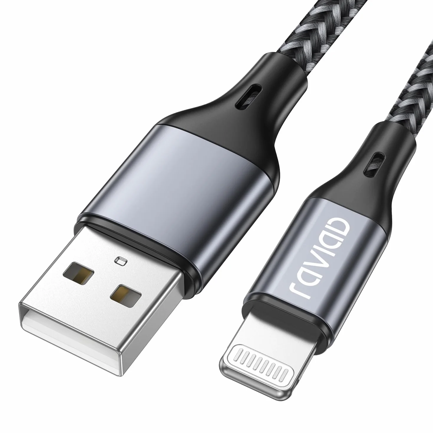 RAVIAD Kabel do ładowania iPhone'a, 1,2 m, z certyfikatem MFi, kabel Lightning oplatany nylonem kabel do szybkiego ładowania do iPhone'a 13 12 11 Pro Max Xs X XR 8 7 6s 6 SE 5 5s 5c, szary