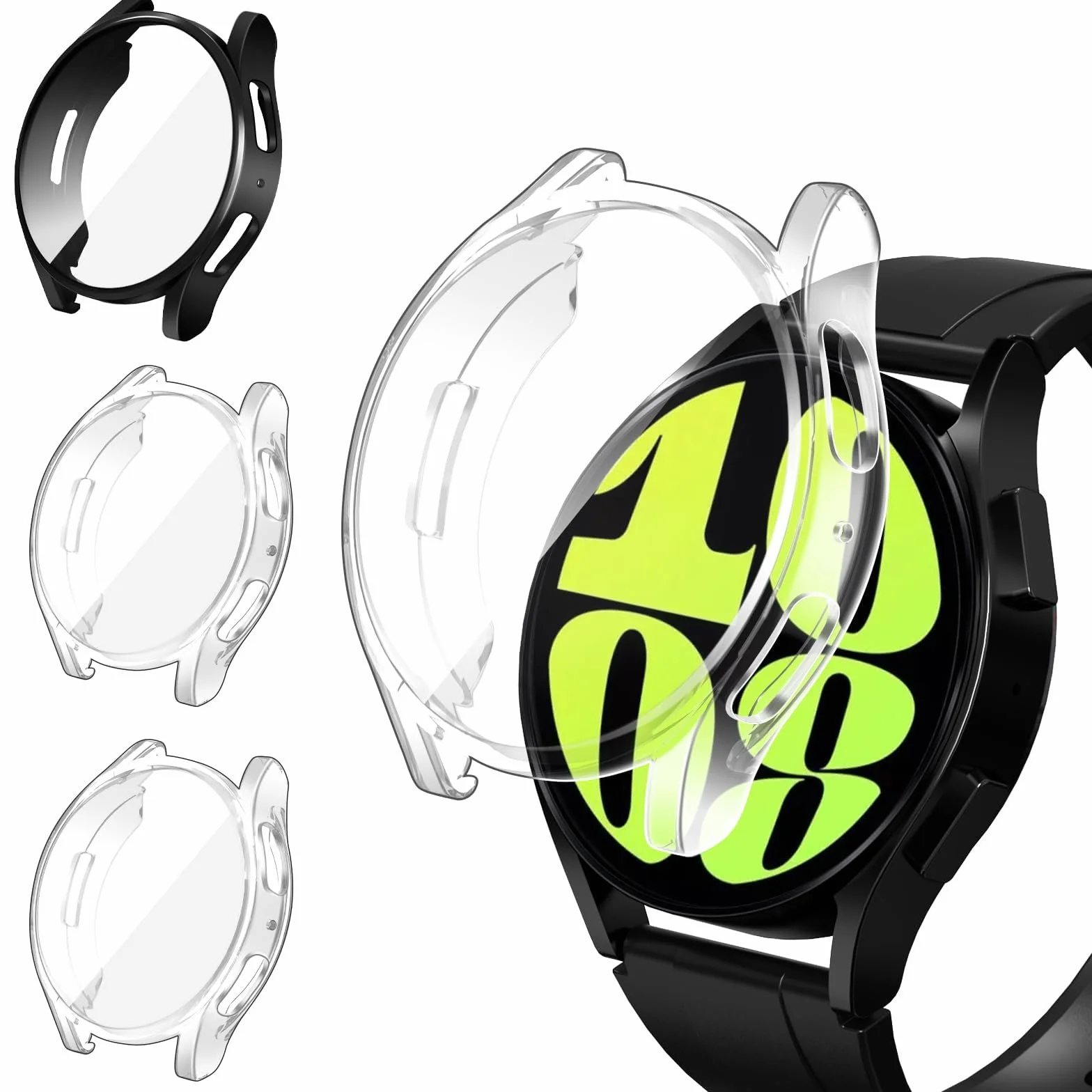 ivoler 3 sztuki etui z osłoną ekranu do Samsung Galaxy Watch 6 44 mm, pełne etui ochronne z miękkiego TPU cienkie, odporne na wstrząsy etui odporne na zarysowania (2 przezroczyste 1 czarne)