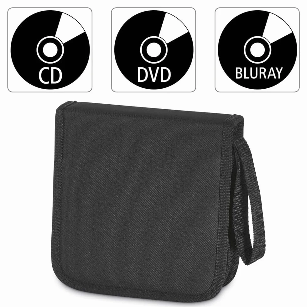 Hama Etui na płyty CD/DVD z koszulkami (wallet, pokrowiec, do przechowywania płyt CD, zamek błyskawiczny, na 32 płyty, nylon, z paskiem, 16,5 x 16,5 x 4.5 cm) czarne
