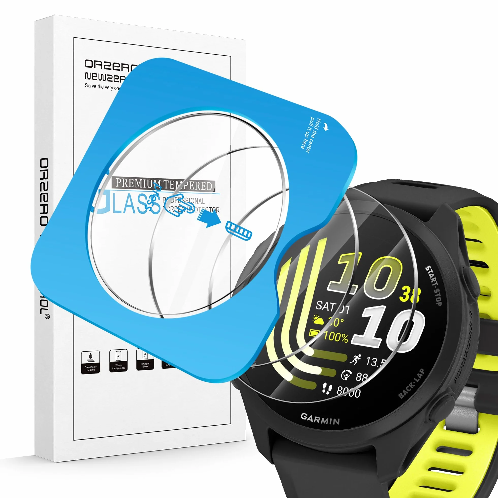 NEWZEROL 2 szt. Ochraniacz ekranu kompatybilny z Garmin Forerunner 170/170 Music/165/165 Music z ramą montażową, odporna na zarysowania 9H folia ochronna ze szkła hartowanego o wysokiej rozdzielczości
