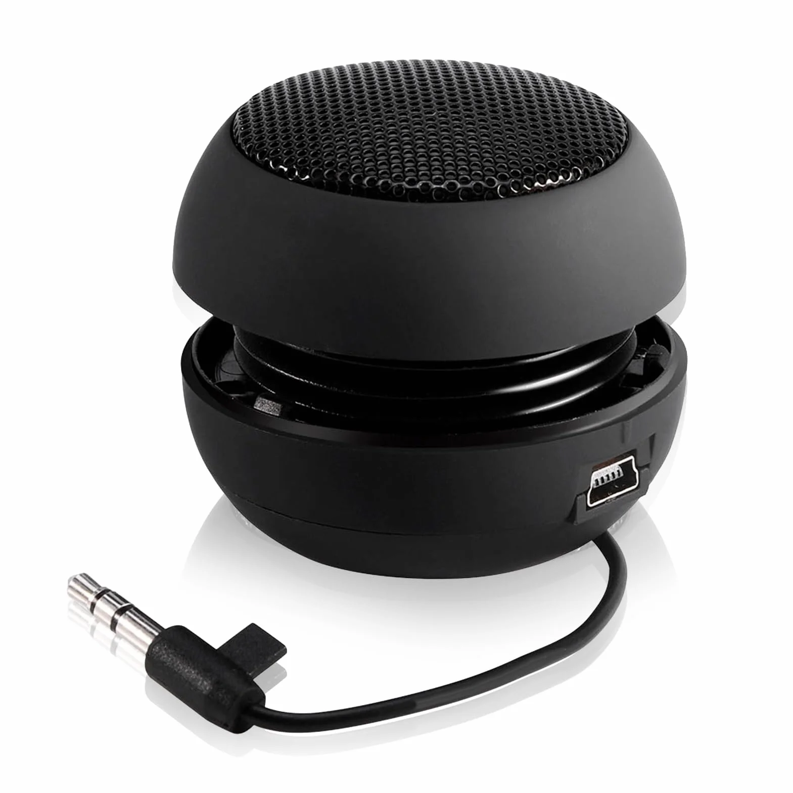 Mini głośnik 3,5 mm, czarny, chowany głośnik podróżny z kablem USB do MP3, telefonów komórkowych, komputerów itp.