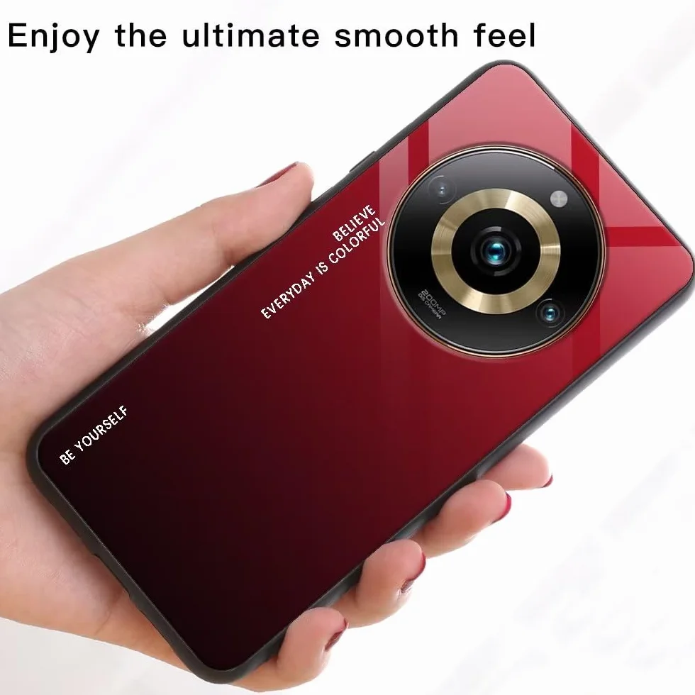 EASSGU Etui pasuje do Realme 11 Pro/Realme 11 Pro+ / Realme 11 ProPlus (6,7 cala), gradientowe szklane etui na telefon komórkowy przeciw upadkowi i zadrapaniom - czerwony czarny