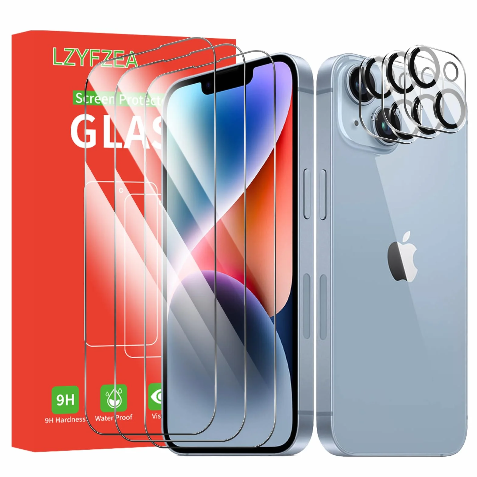 do iPhone 14 z 3 sztukami szkła pancernego i 3 elementami ochrony aparatu, przezroczyste HD, odporne na zarysowania, kompatybilne z etui, twardość 9H, bez pęcherzyków powietrza