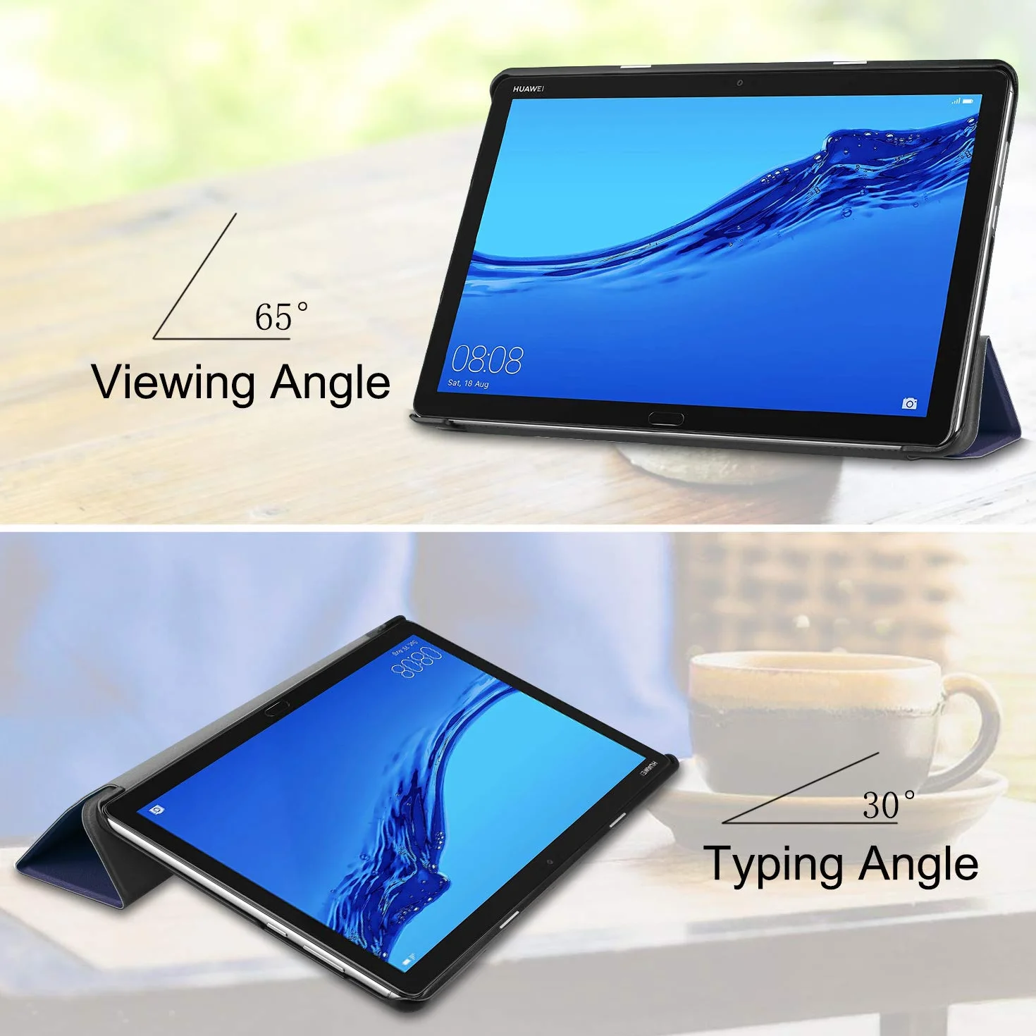 3-składane, skórzane etui do Huawei MediaPad T5, 25.4 cm folio PU, ultra cienkie dopasowanie, ochronne, automatyczne uśpienia/budzenie, magnetyczne etui z klapką do Media Pad T5 10.1 2018 z podpórką