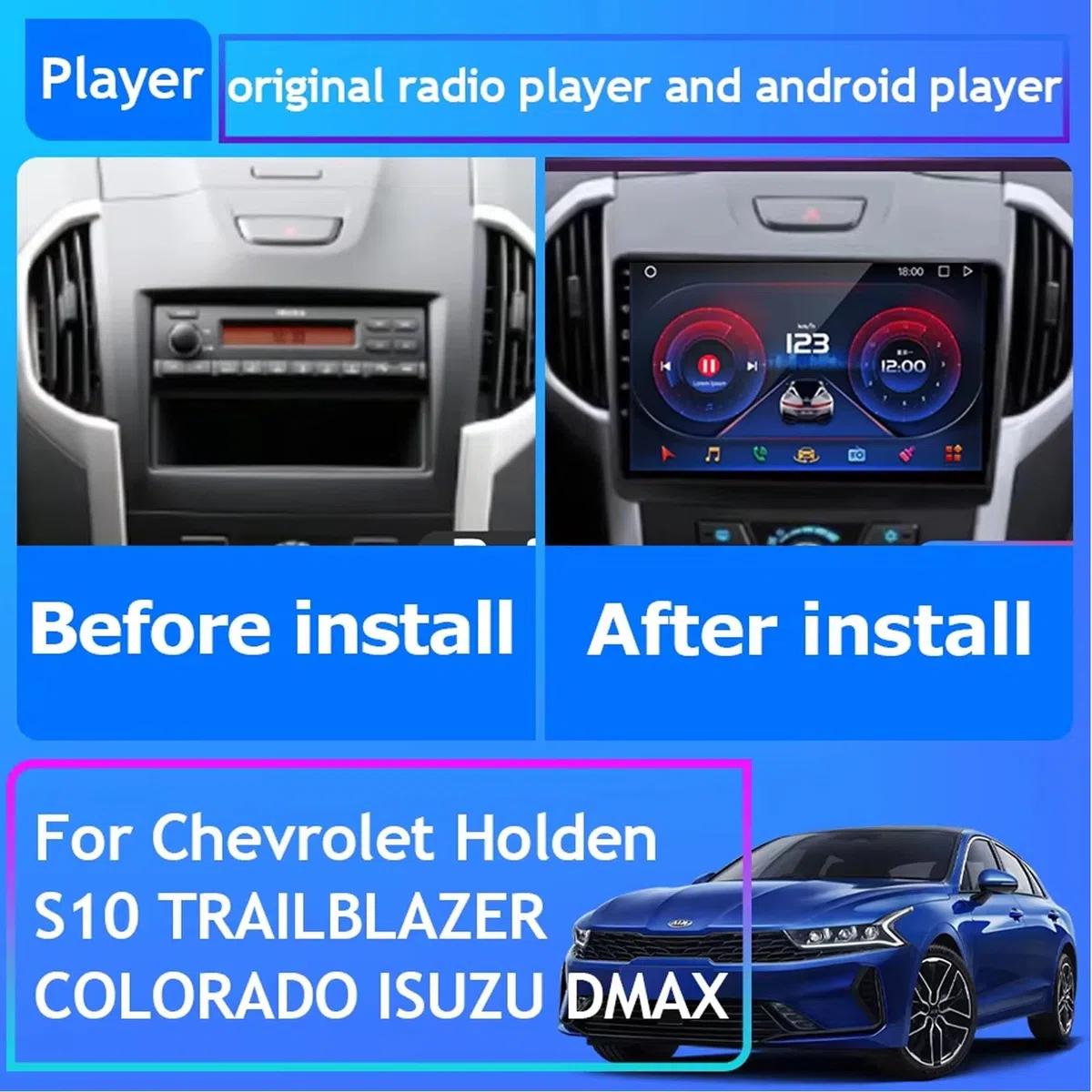 9-calowy, podwójny Din, samochodowy system stereo z Androidem 15 do Chevroleta TrailBlazera/Isuzu D-MAX 2017-2019, z kamerą cofania i sterowaniem z kierownicy, Bluetooth, GPS, radiem FM i Wi