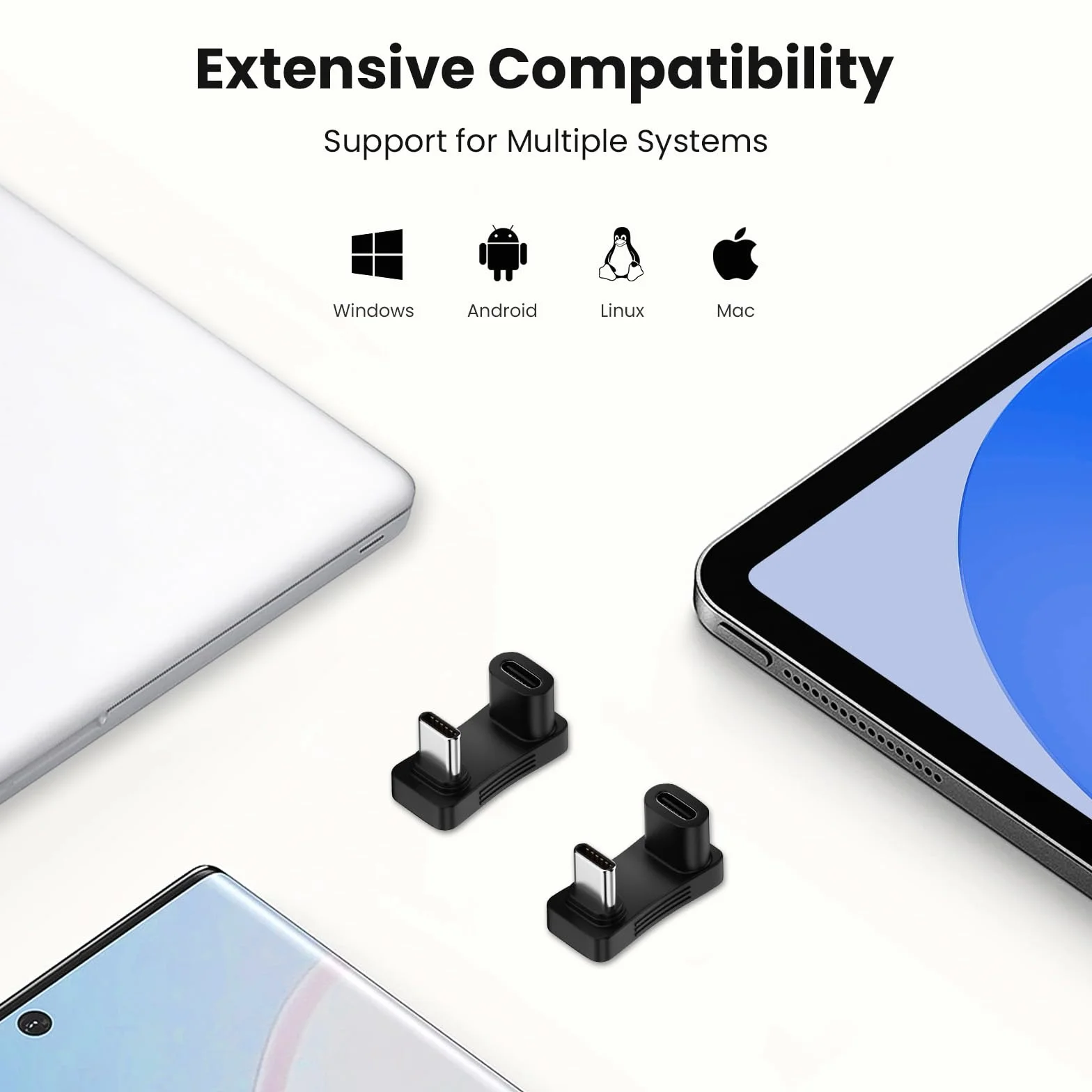 Adapter USB C 180 stopni kątowy (2 sztuki), wtyczka USB C 3.1 do gniazda w kształcie litery U, adapter typu C, transfer danych, wtyczka kompatybilna z Steam Deck, tabletem USB-C i telefonem