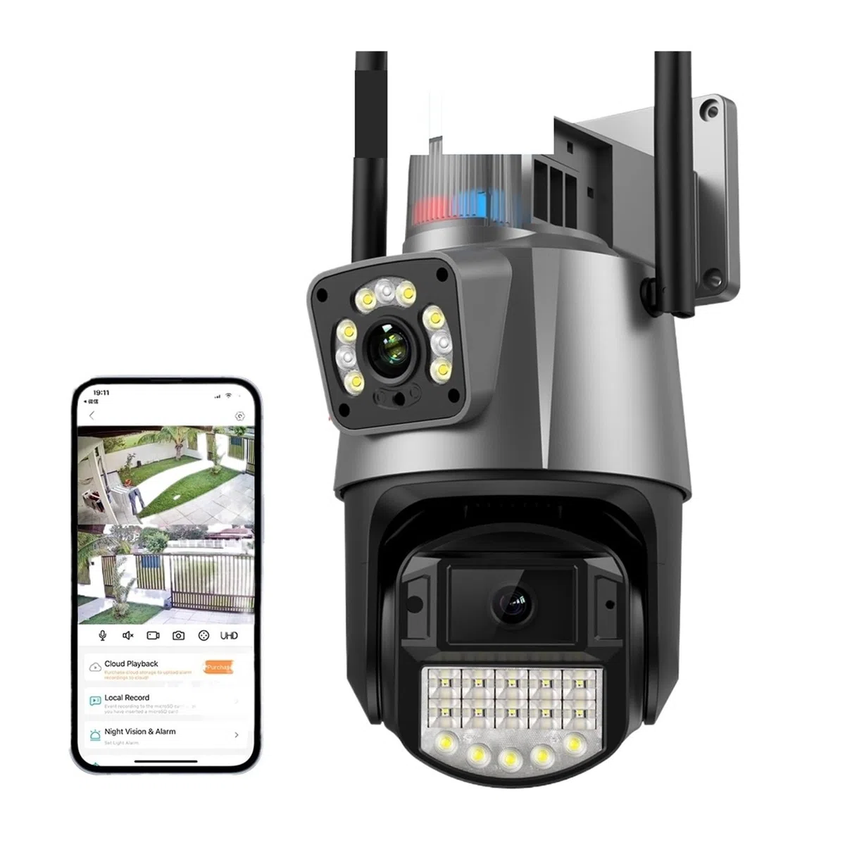 Kamery Monitoringu, 4K 8MP 4X Zoom kamera PTZ zewnętrzna kamera HD 4MP podwójny obiektyw podwójny ekran kolorowy noktowizor AI automatyczne śledzenie nadzór wideo(4MP NO SD Card)
