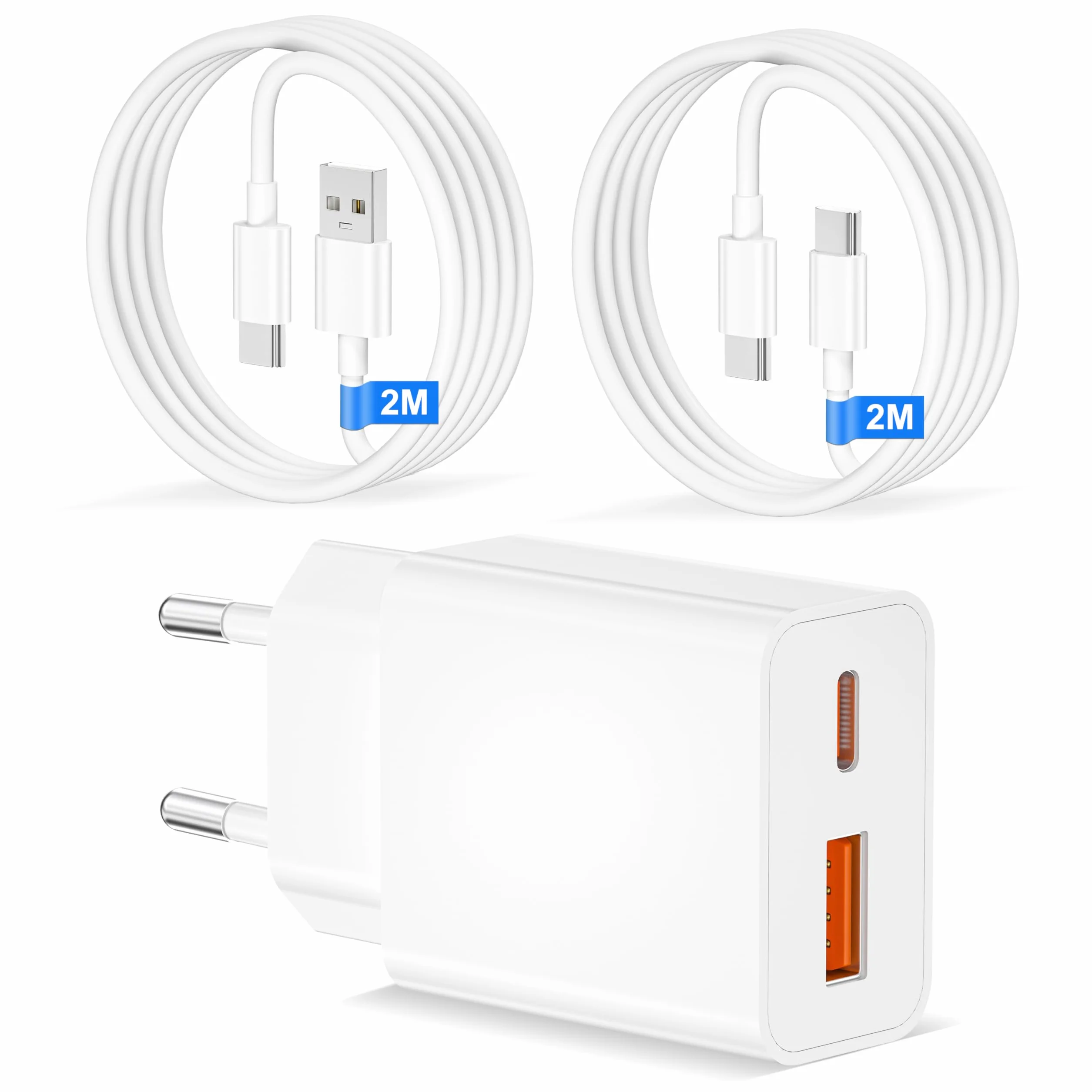 Ładowarka USB C do iPhone'a 17/Pro Max/17 Air, iPhone'a 16/16e/15 Plus, iPad, 2-portowego Samsunga Galaxy S28 o mocy 20 W, szybka ładowarka sieciowa typu C z kablem USB A/C do USB C o długości 2 m